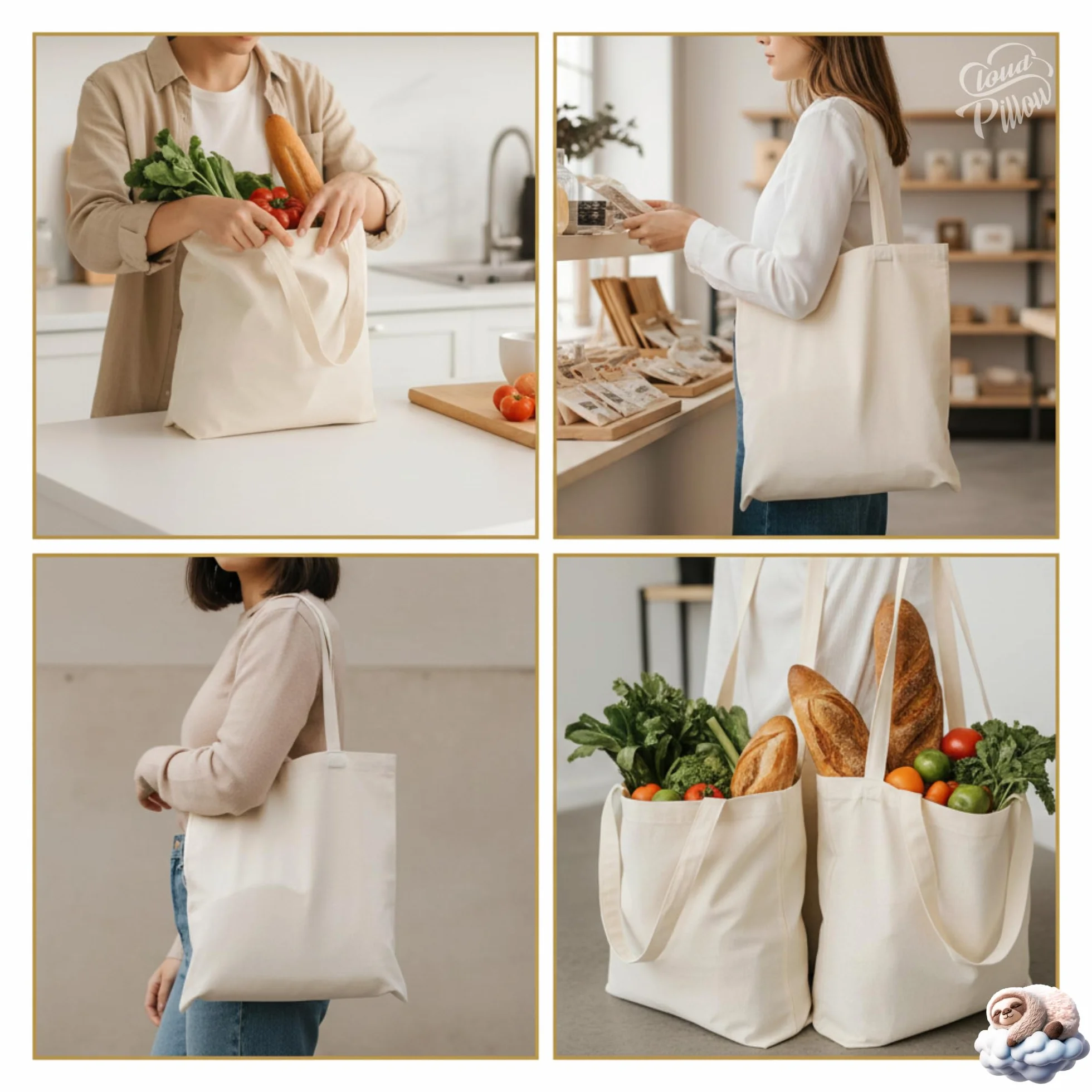 Cloud Pillow sac coton 38 x 42 cm – tote bag coton 100% 144 g/m², anses env. 70 cm, tote bag vierge pour le DIY – pratique au quotidien, pour l’université et le bureau – OEKO-TEX Standard 100
