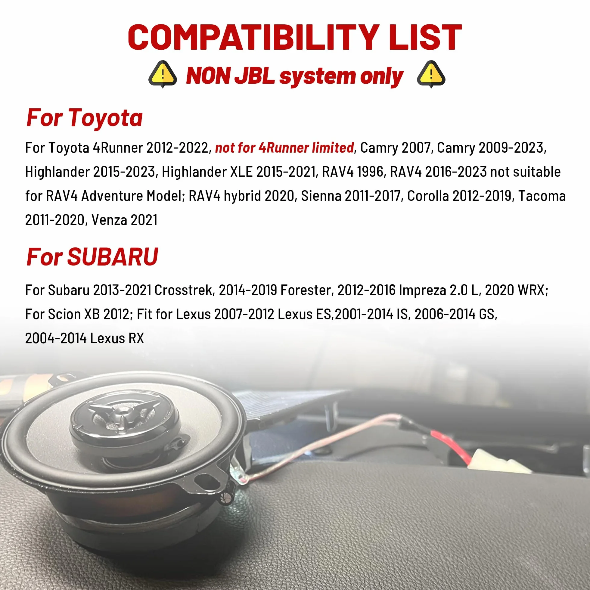RED WOLF Car Front Dash Tweeter Speaker Wiring Harness for 2008-2022 Toyota RAV4 Camry 4Runner Highlander Scion, 2010-2019 Subaru Forester Factory Speaker Replacement Adapter Connector Non JBL System