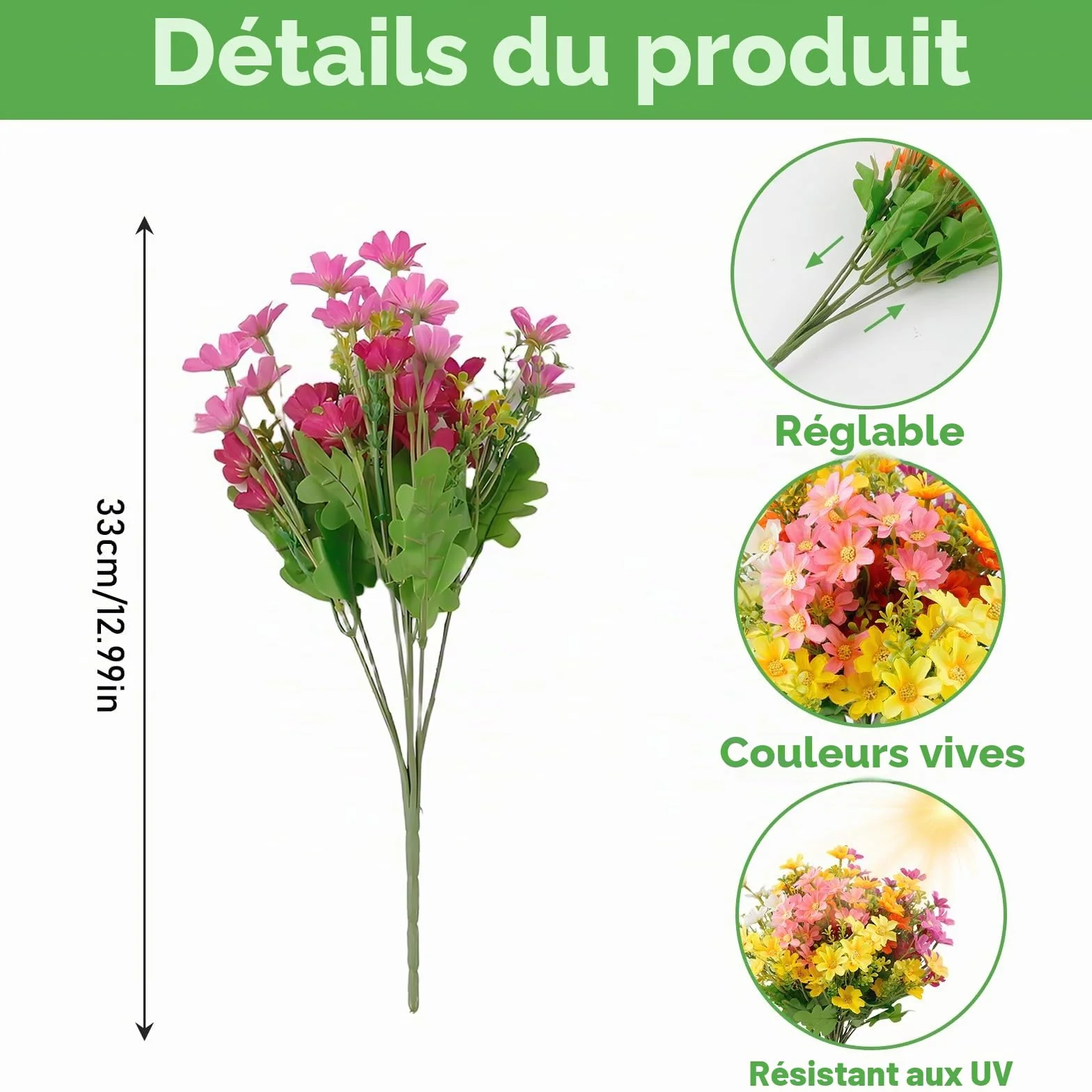 Fleurs Artificielles Extérieures Résistantes aux UV 6 Pièces en Plastique pour Décoration Maison Jardin