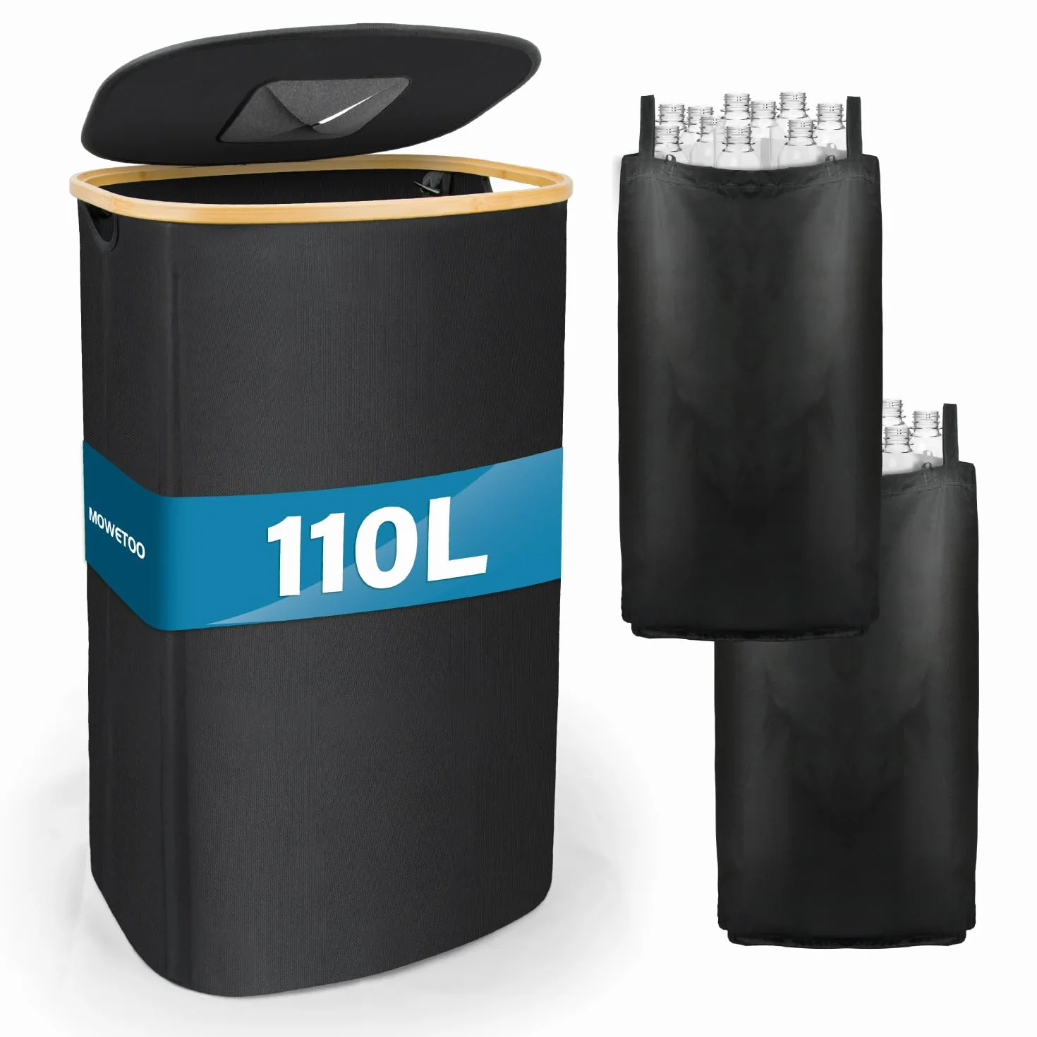MOWETOO Poubelle de recyclage 110 l cuisine avec couvercle 2 sacs intérieurs amovibles