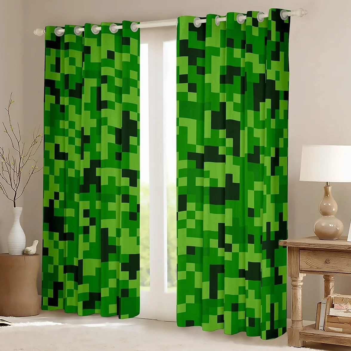 Rideaux Occultants Jeux Vidéo Pixelisés Verts Décoration Chambre Enfants