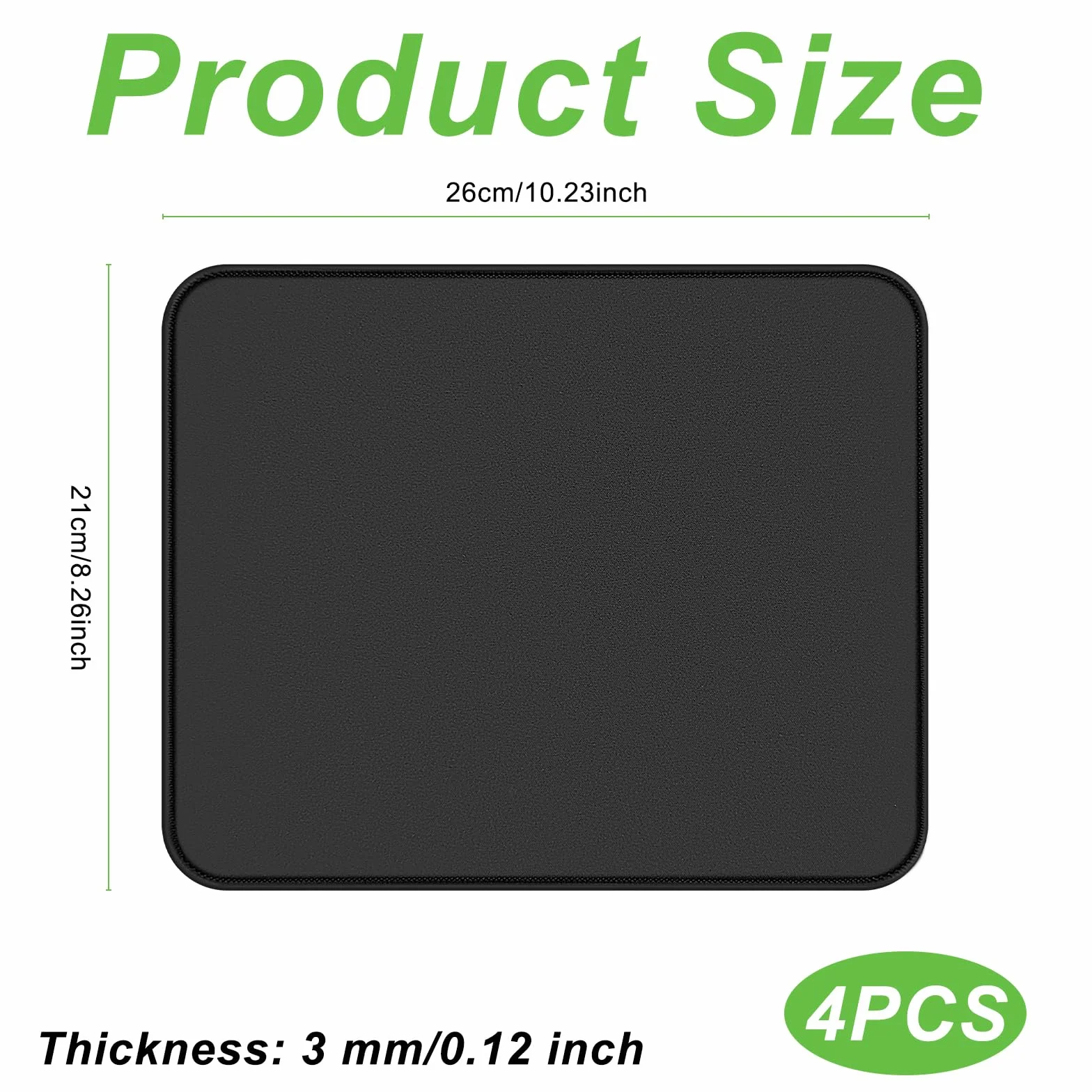 Tapis de Souris 4 Pièces 26 x 21 cm Mousepad Bureau Antidérapant Bords Tissés Noir