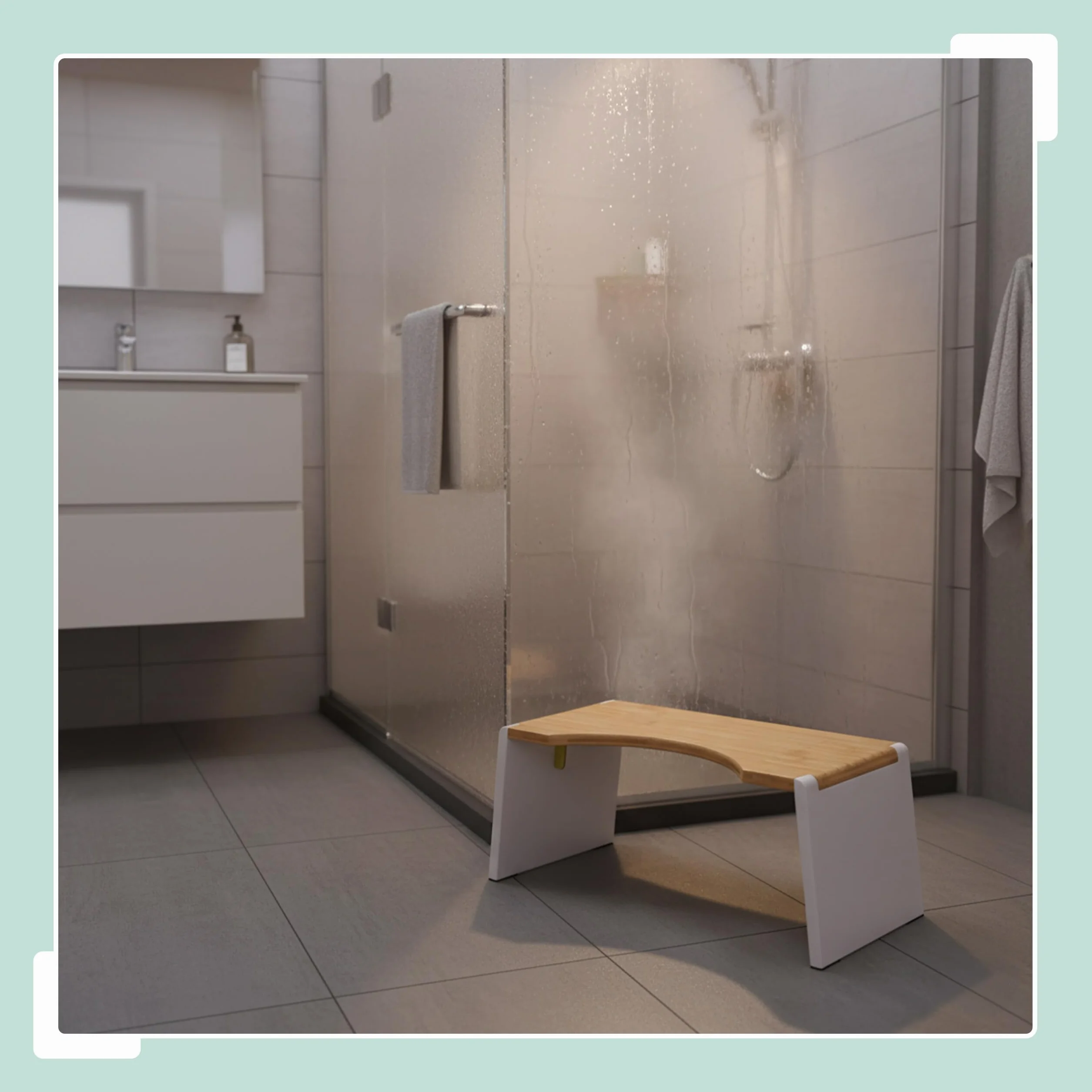 Relaxdays Repose-Pieds WC, Pliable, Adultes, Bambou, antidérapant, HxLxP 19 x 43,5 x 20 cm, Naturel/Blanc