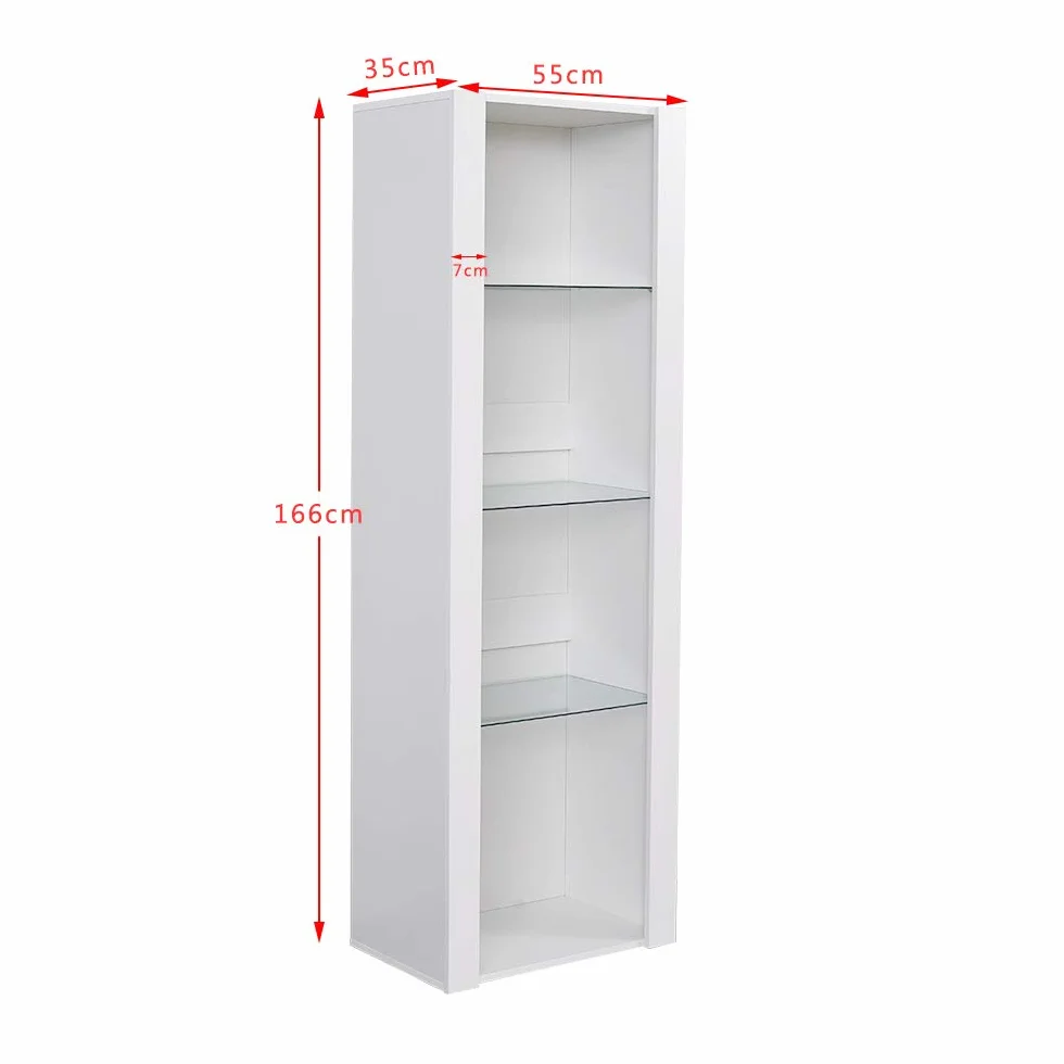 Panana Vitrine Lumières LED Meuble de Rangement avec Etagères sur Salon, Bureau, 55 x 35 x 166 cm (Blanc)