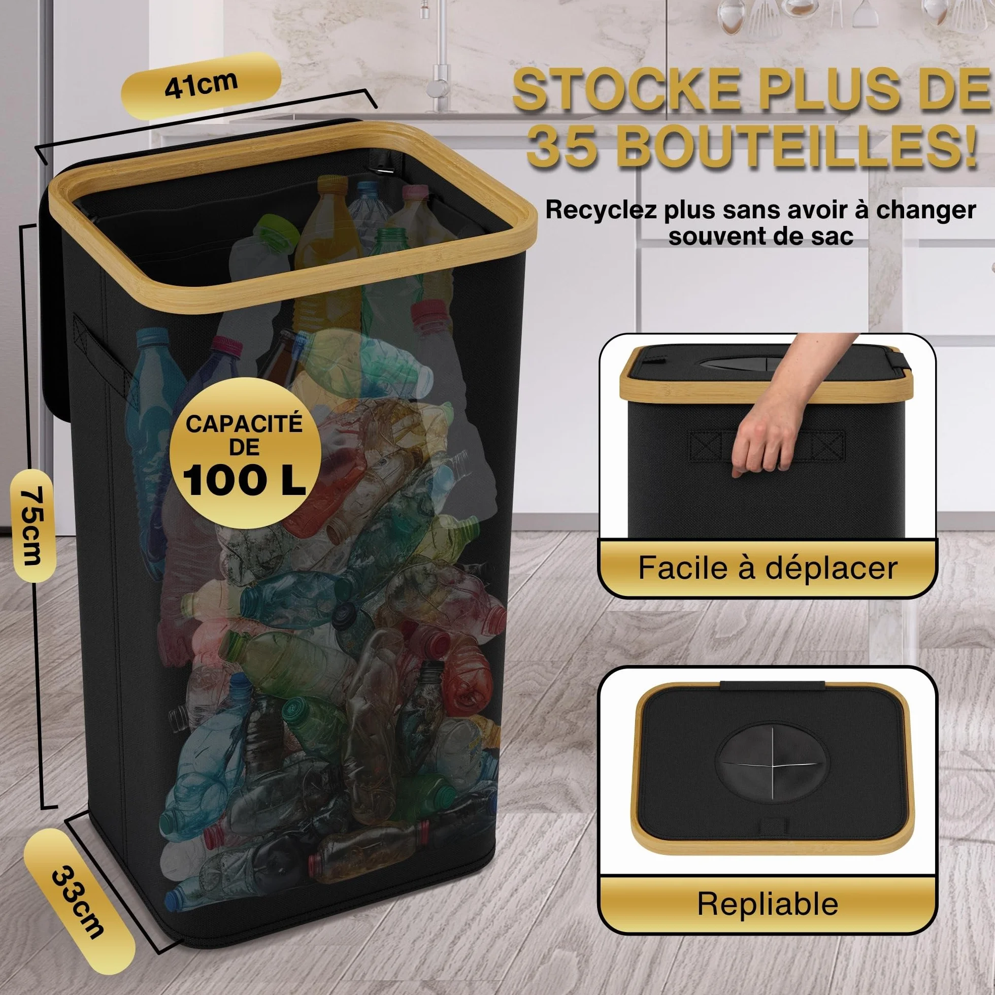 Deco haus® Poubelle tri Selectif Cuisine 100L - Bac de tri Recyclage Plastique