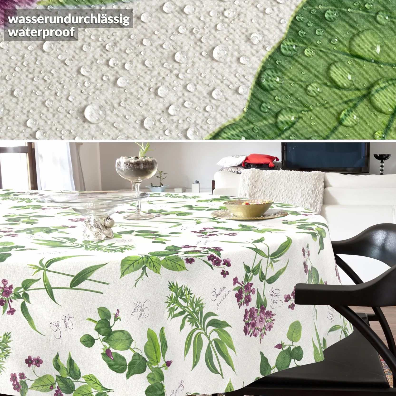 Nappe en Toile cirée Lavable Imperméable Effet Lotus Ovale 180 x 140 cm pour Table de Jardin