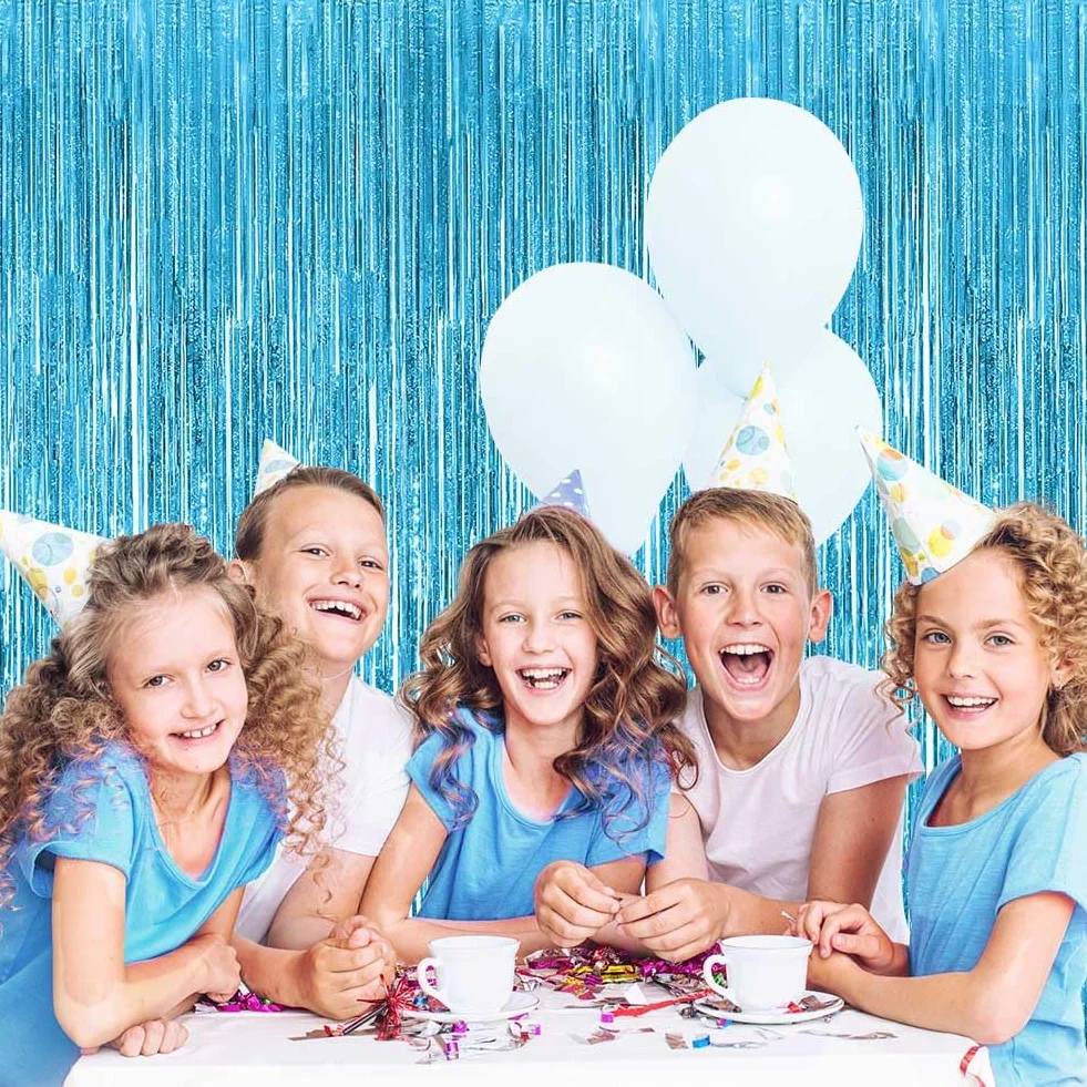 OFFCUP Rideau Métallique de Frange Bleu Clair 1m x 2m Aluminium Brillant Décoration Fête Mariage Anniversaire Photobooth
