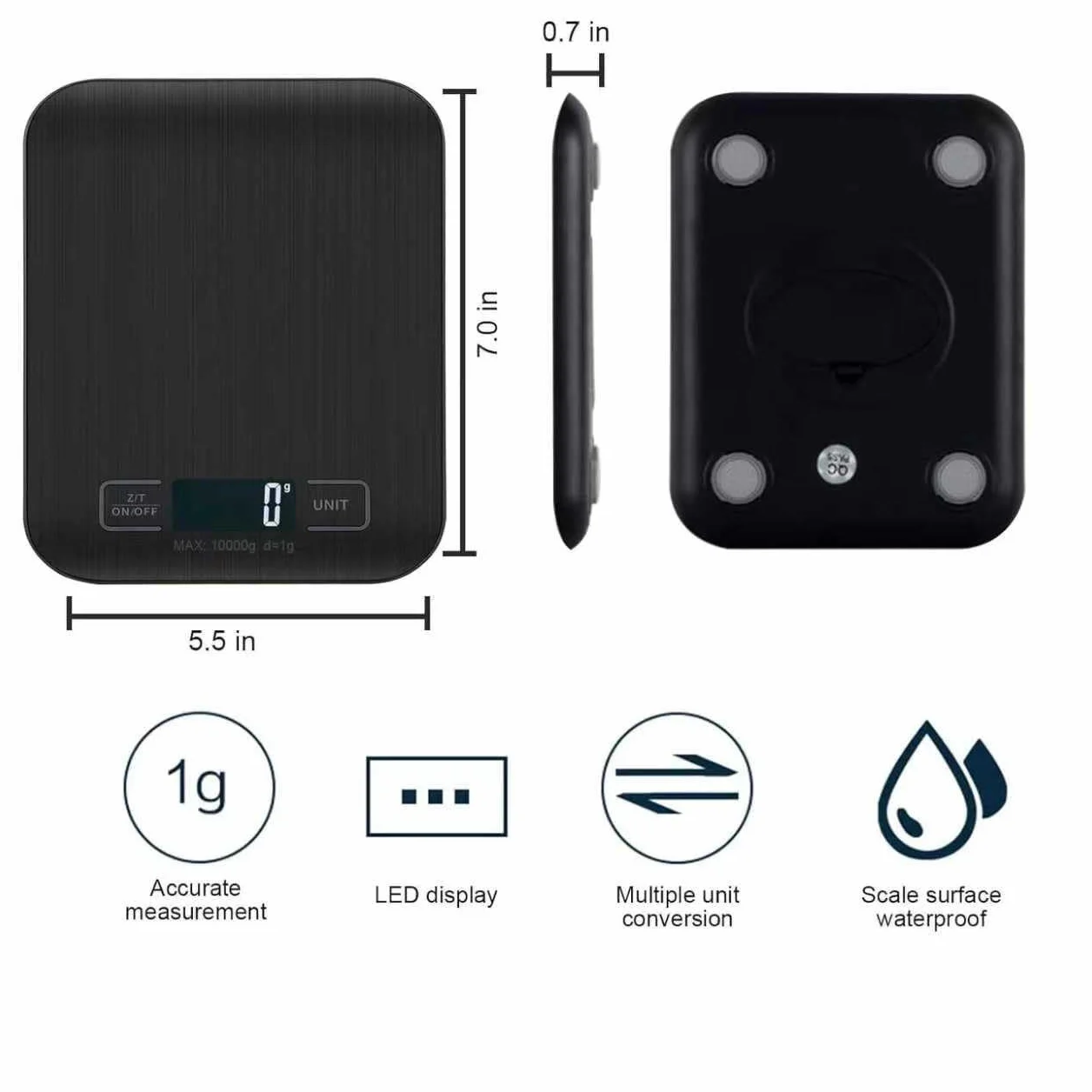 Balance de Cuisine Numérique Professionnelle 10 kg - Précision 1g, Écran LCD, Fonction Tare (Noir)