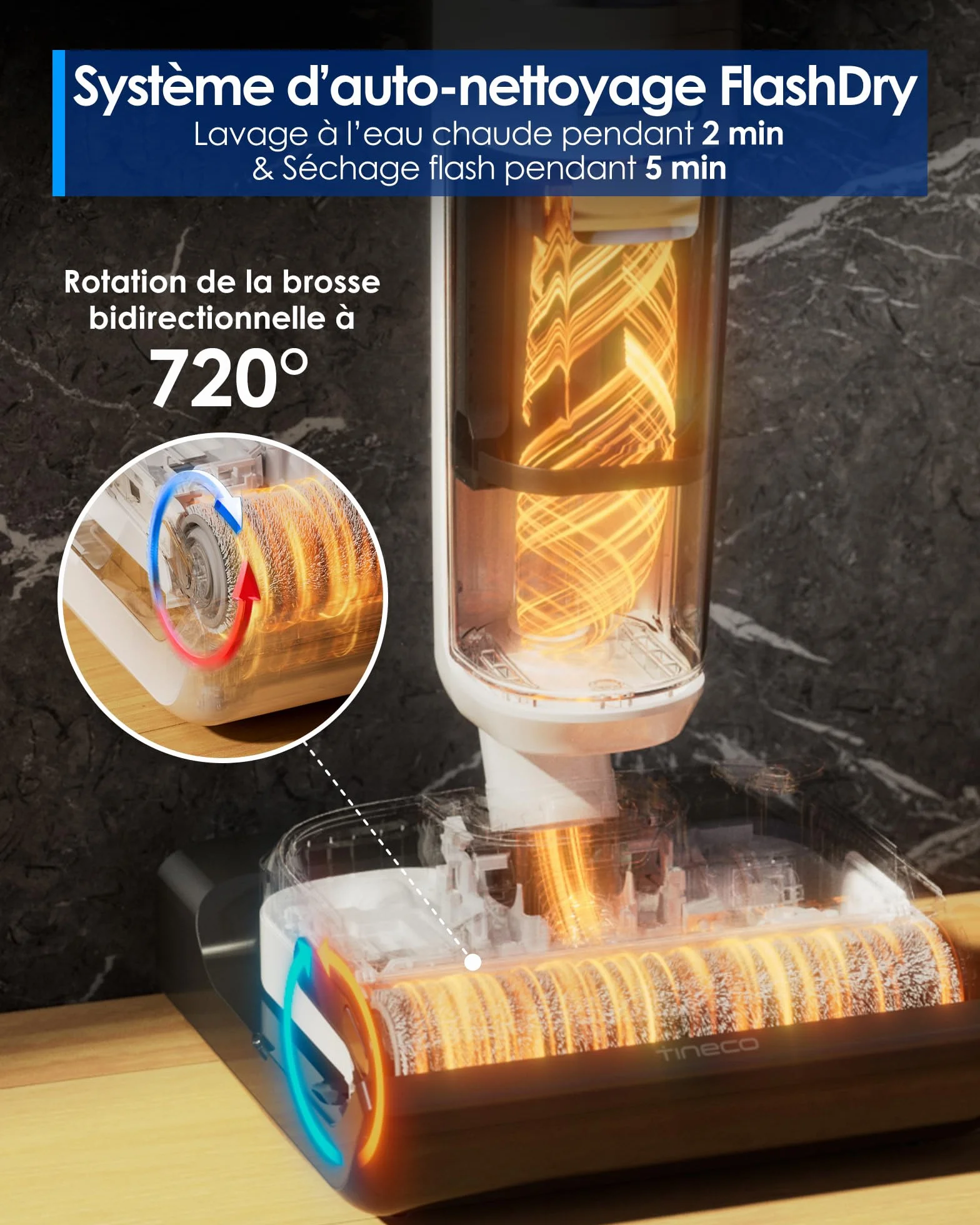 Tineco Floor One Stretch S6 Aspirateur Laveur, Sec et Humide Intelligent, 180° Plat, 70℃ Flashdry 5 Min, 40 Min Autonomie