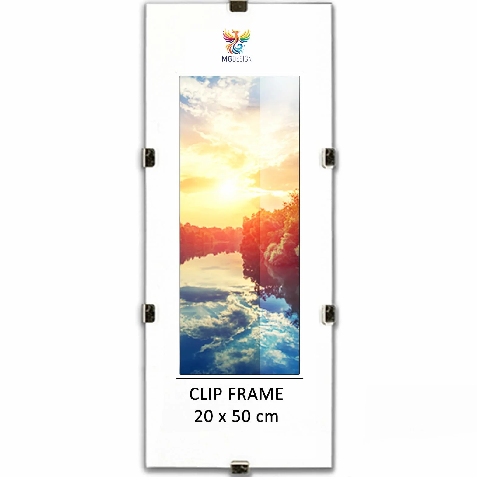 Cadre à clips en plexiglas 20 x 50 cm MG Design – pour photos posters puzzles suspension verticale horizontale