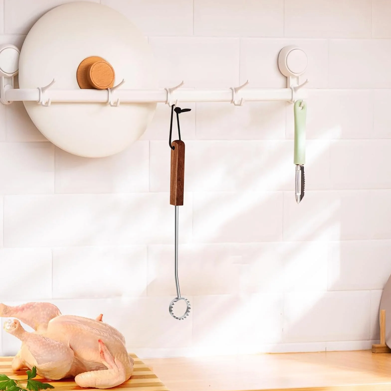 Grattoir à poumons en acier inoxydable avec manche en bois, équipement de boucherie