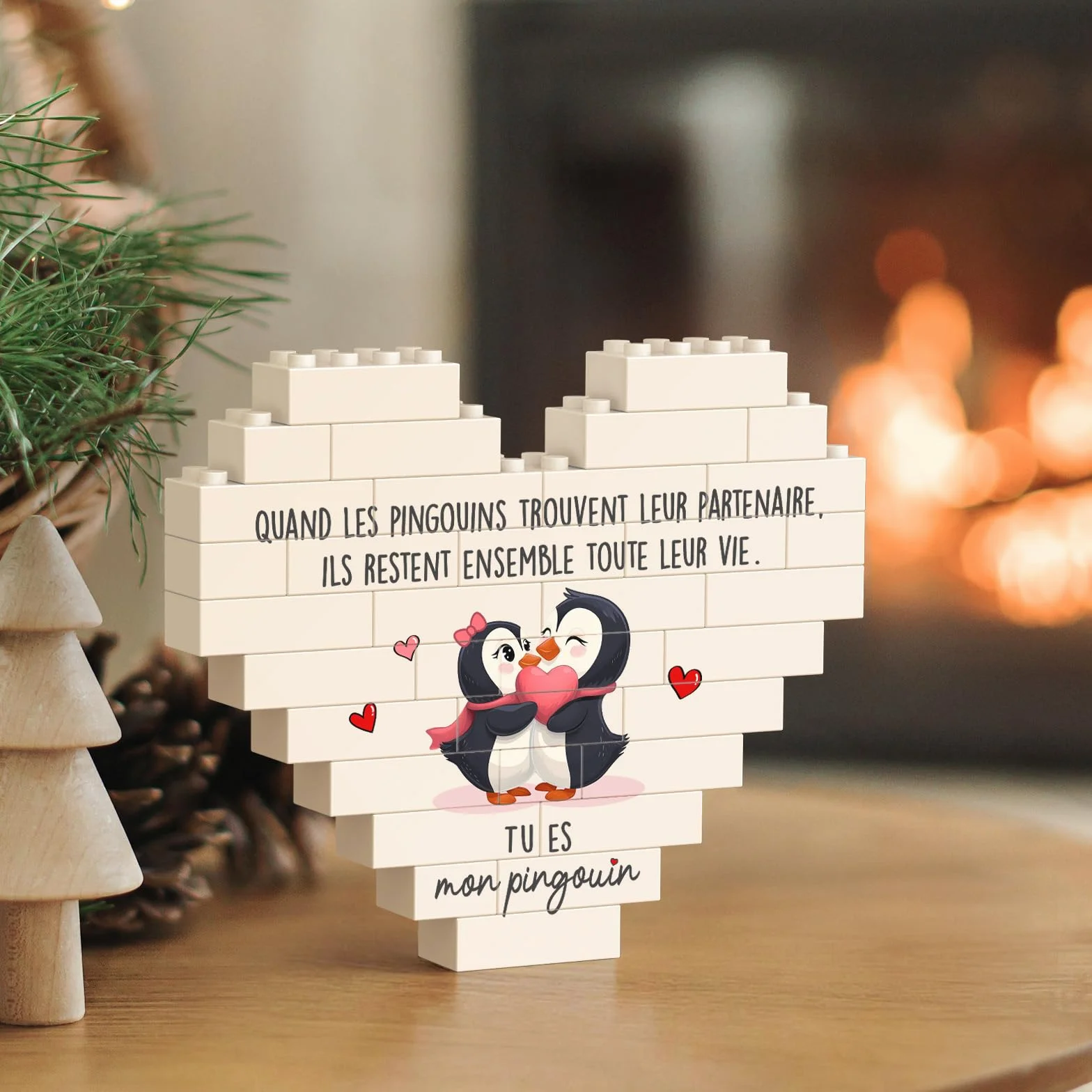 Encoink Cadeau Couple Amoureux Décoration Pingouin en Forme de Cœur Cadeau Anniversaire Mariage Saint Valentin
