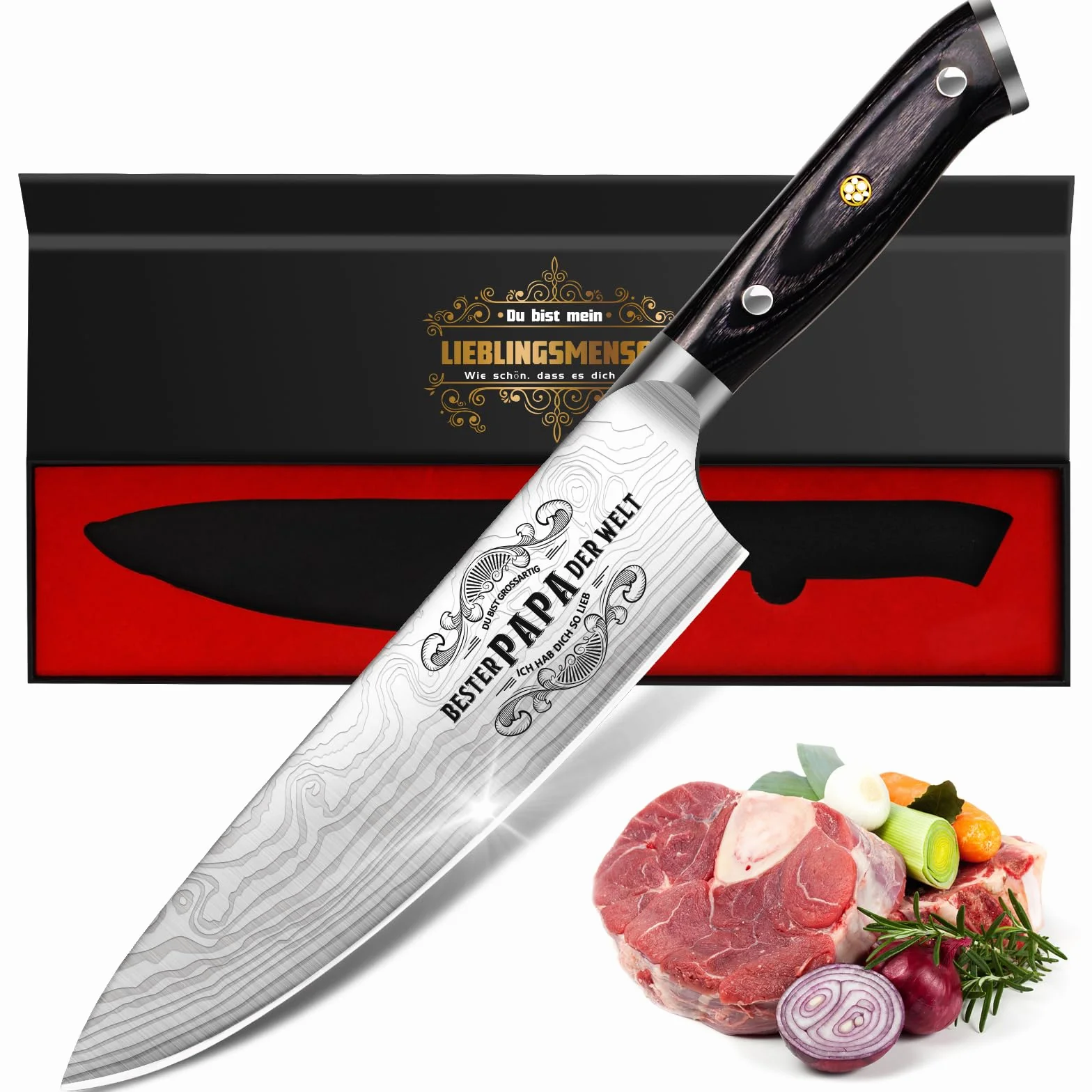 Couteau Chef Personnalisé Acier Inoxydable Allemand Cadeau Fête des Pères avec Boîte