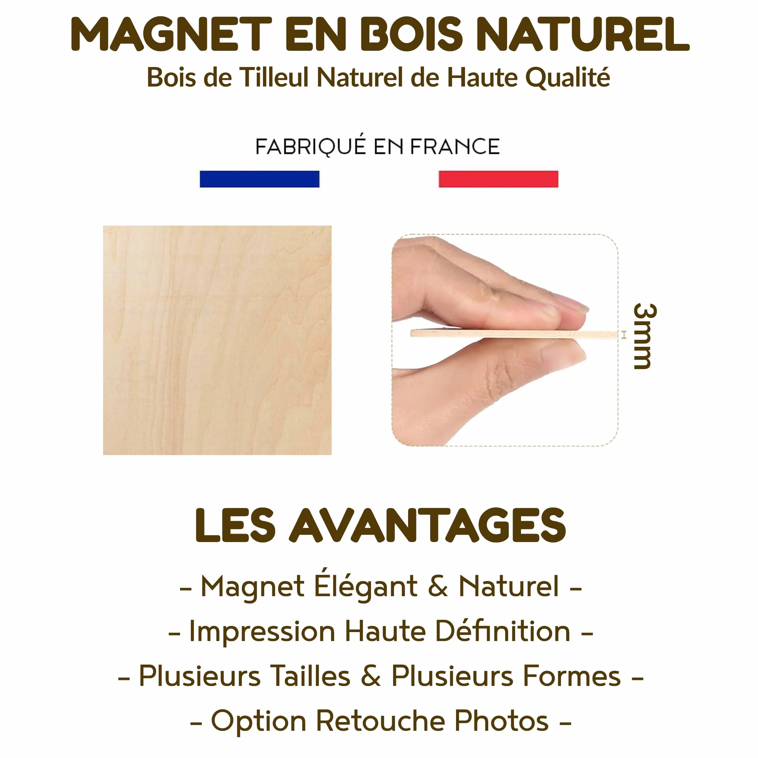 Aimants Frigo Personnalisables Lot de 4 Coeur 7cm Bois Fabriqué en France