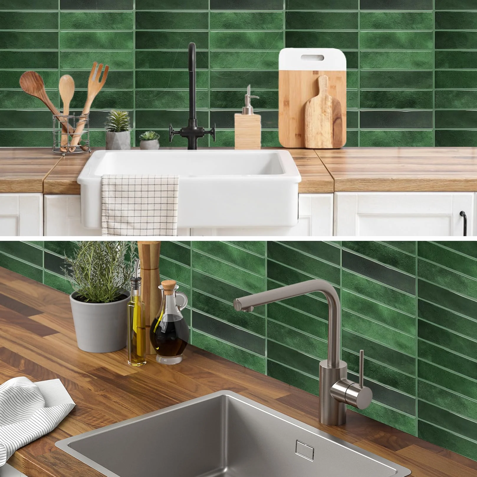 3D Sticker Credence Adhesive Imperméable 22,9 x 29 cm Vert Foncé pour Cuisine Salle Bain Décoration Murale