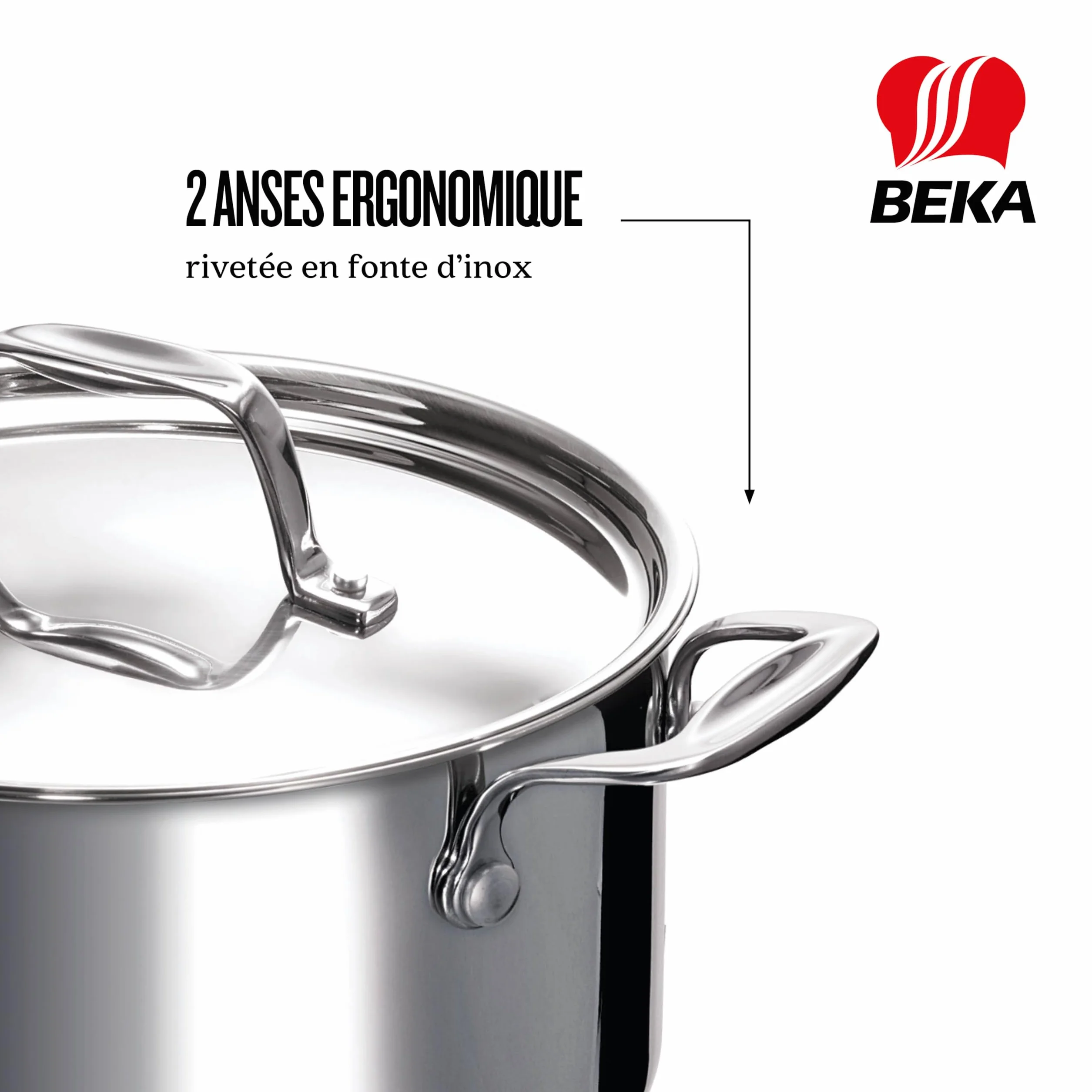 Beka Chef - Faitout Inox 18/10 - 24 cm - Tous Feux Compatible Induction - Marmite Avec Couvercle en Acier Inoxydable, Argent