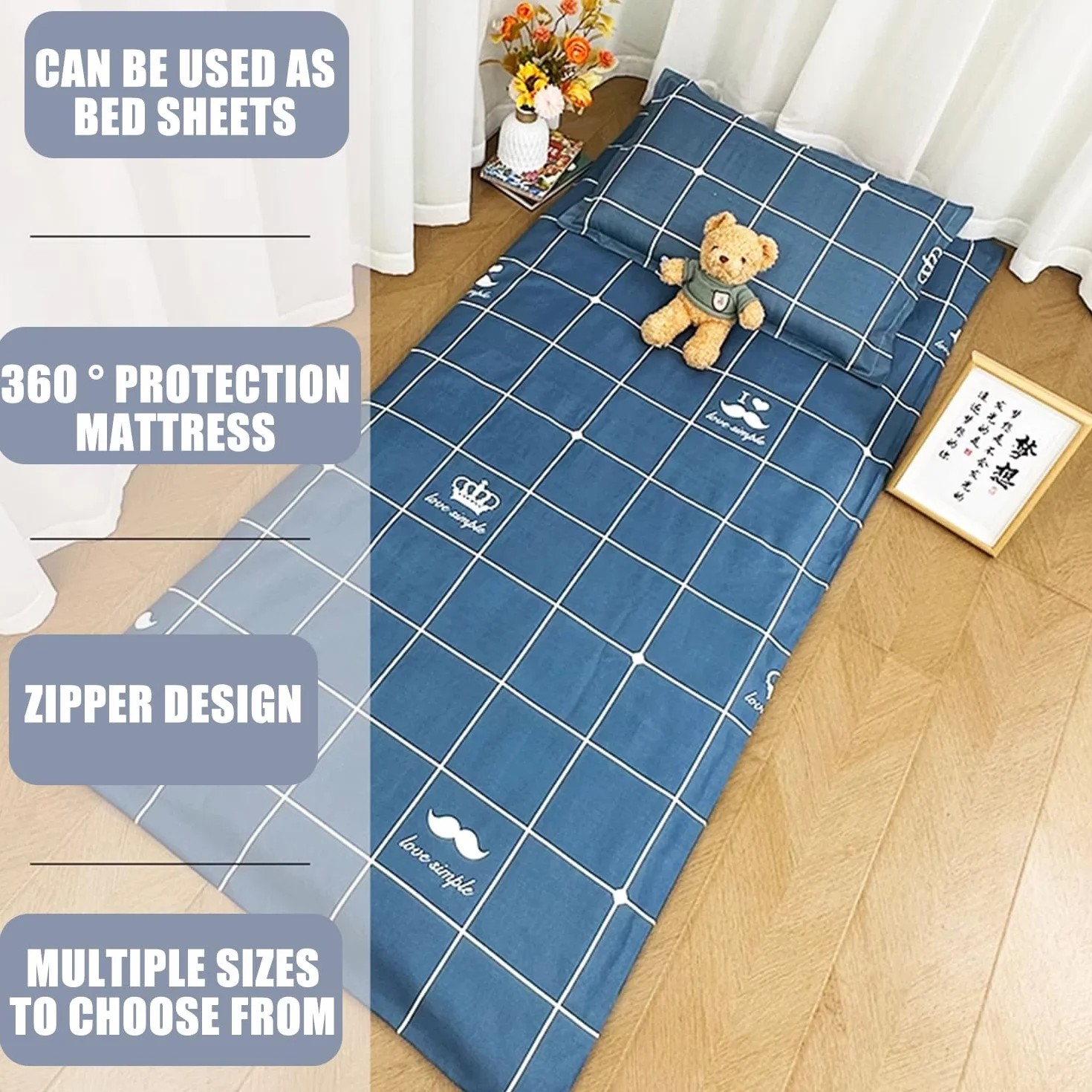 Housse Futon pour Matelas Japonais 70 x 200cm Anti-Poussière Confortable