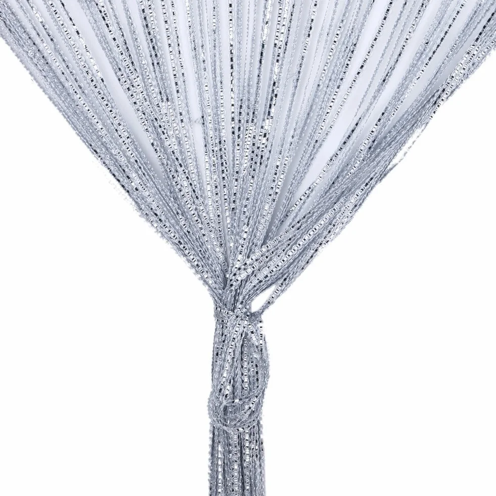 Rideau de porte à Cordes Argent décorative 100 x 200 cm Panneau Mural Fenêtre Salle de Frange moustiquaire Gris