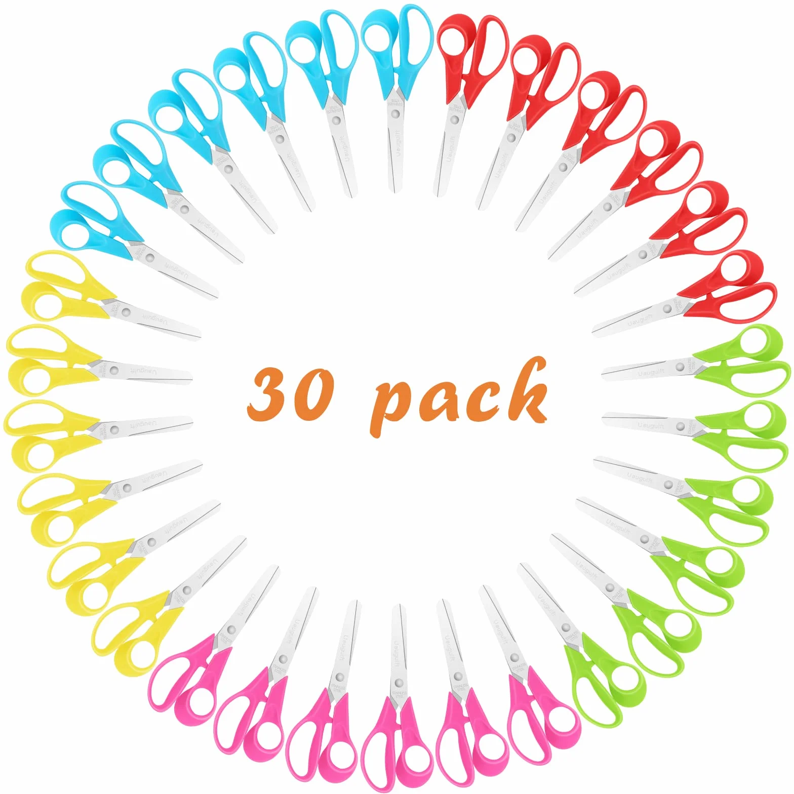 Ciseaux de sécurité enfants lames émoussées acier inoxydable poignée ergonomique 12,7 cm lot de 30