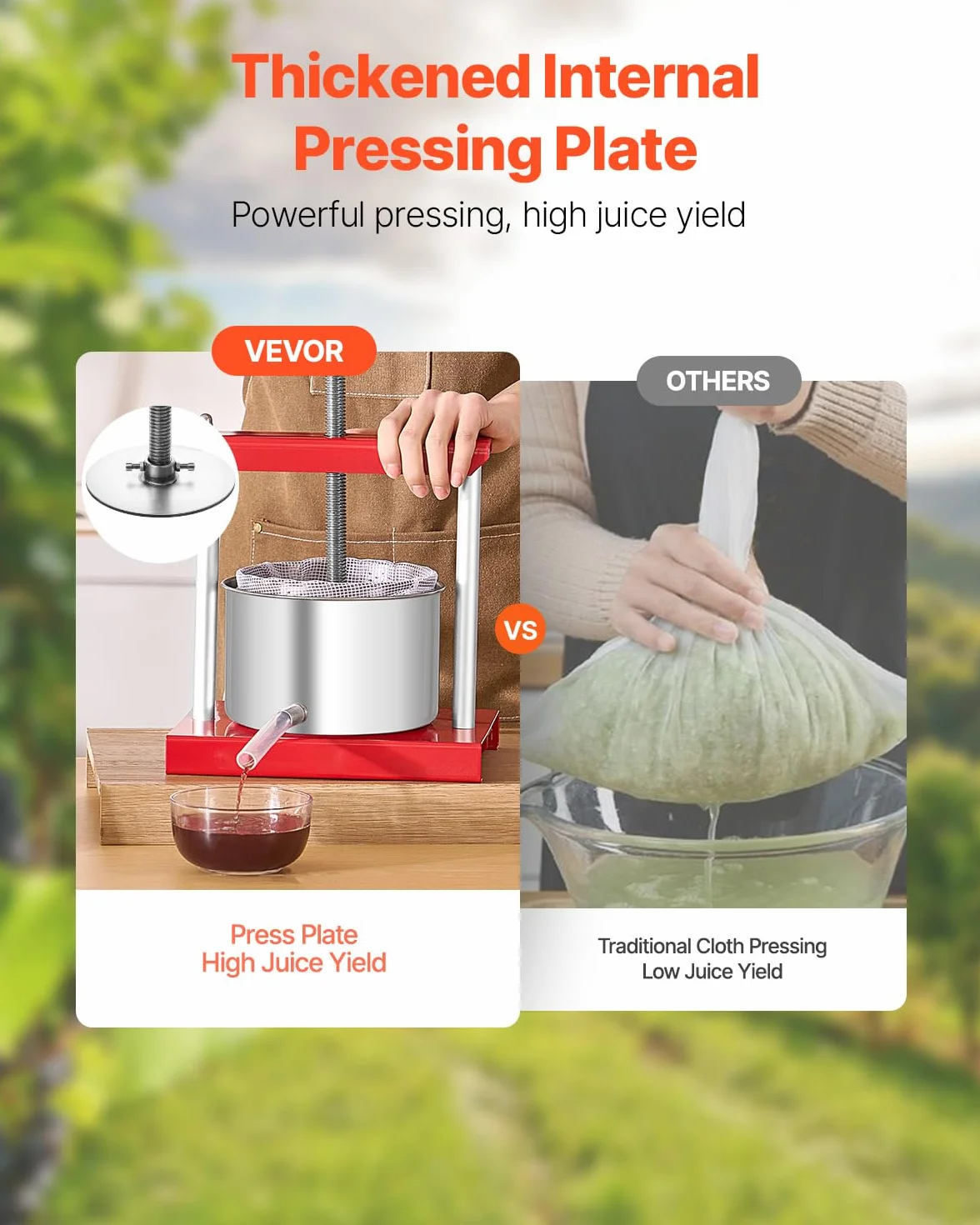 VEVOR Pressoir à Fruits Manuel Capacité 3 L, Presse à Vin avec 2 Barils en Acier Inoxydable, avec Poignée en T, Nettoyage Facile, Presse à Jus, Raisin, Cidre de Pomme pour la Cuisine et la Maison