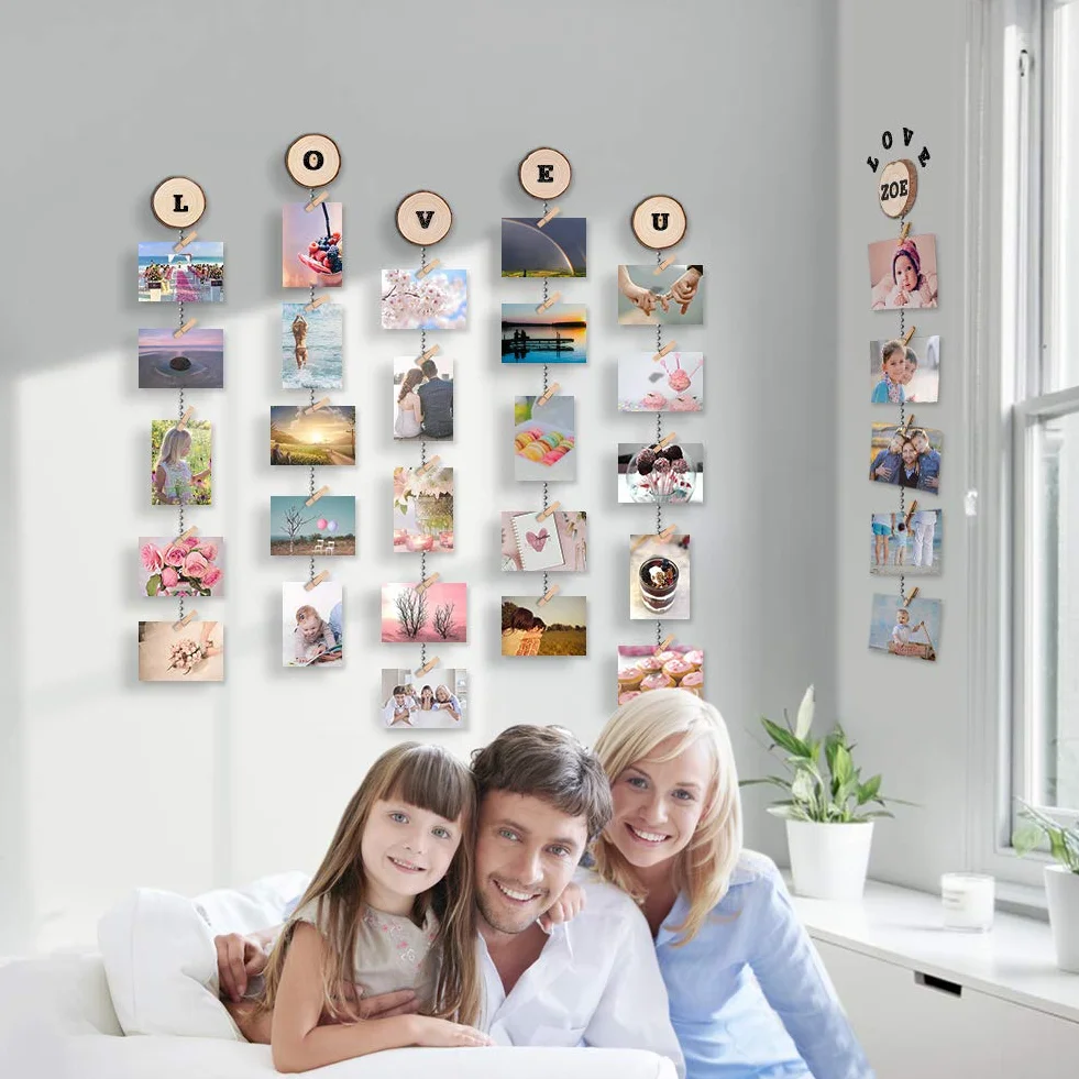 Uping Cadre Photo Pêle Mêle Mural Porte Photos Bois Naturel Décoration Maison Cadeau