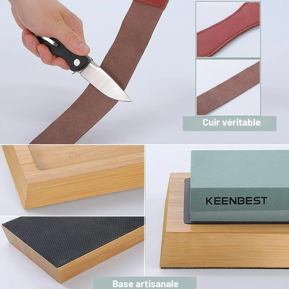 KEENBEST Pierre à aiguiser japonaise 400 1000 3000 8000 Grain réel Rouge