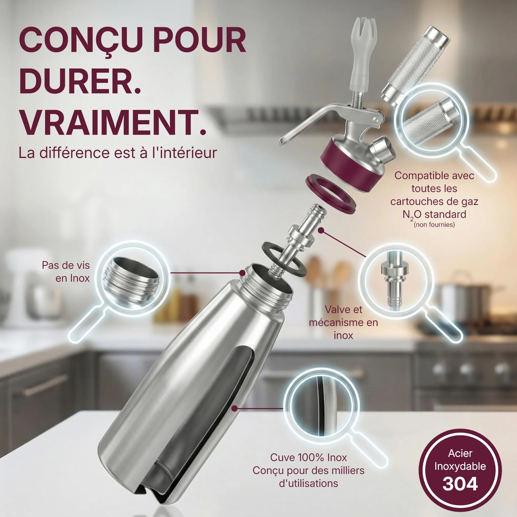 Siphon de cuisine professionnel INOX 1L - GOBEL