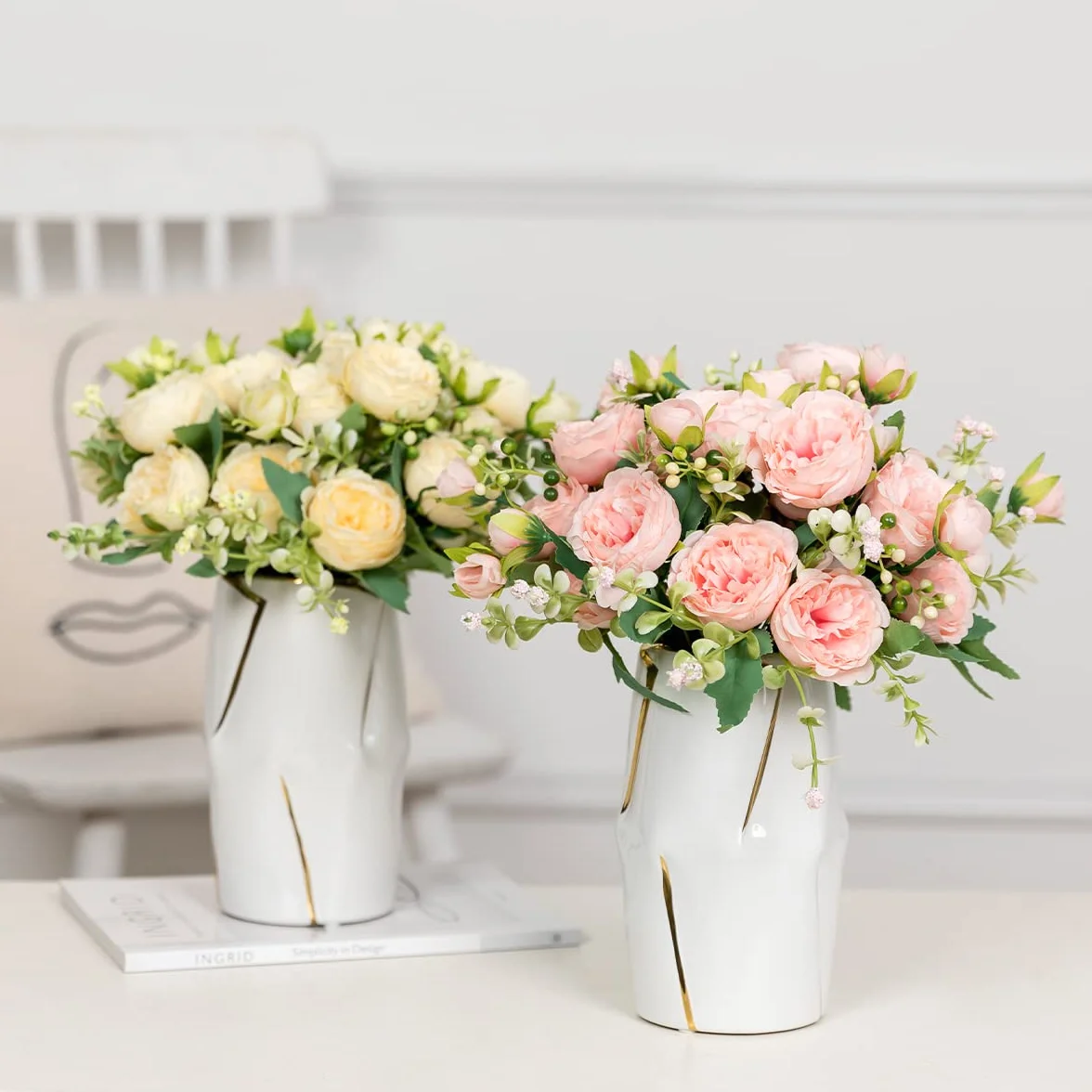 Floweroyal 4 Bouquets Pivoines Artificielles en Soie pour Mariage Décoration de Table