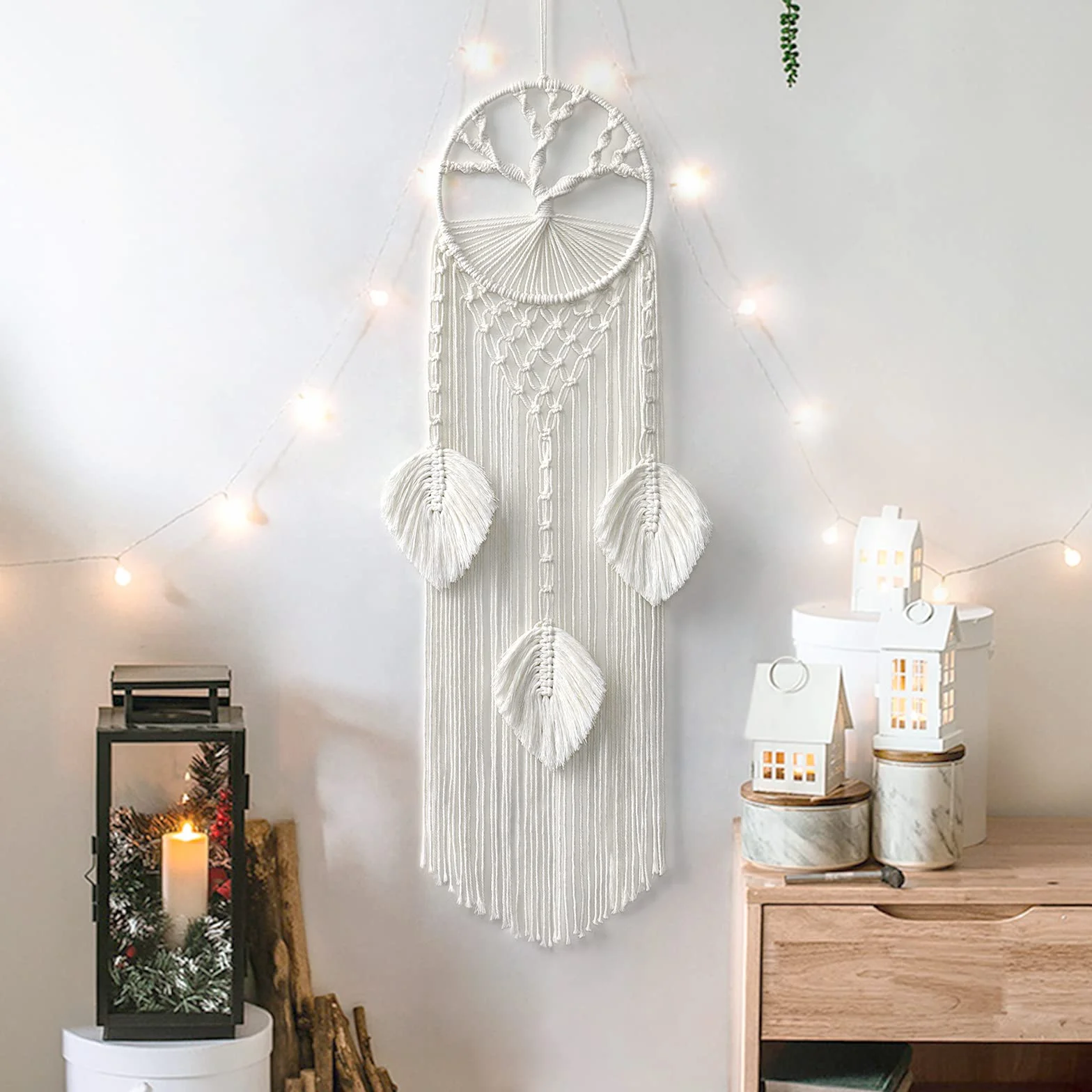 LOMOHOO Tapisserie Murale en Macramé Arbre de Vie Attrape Rêves Bohème