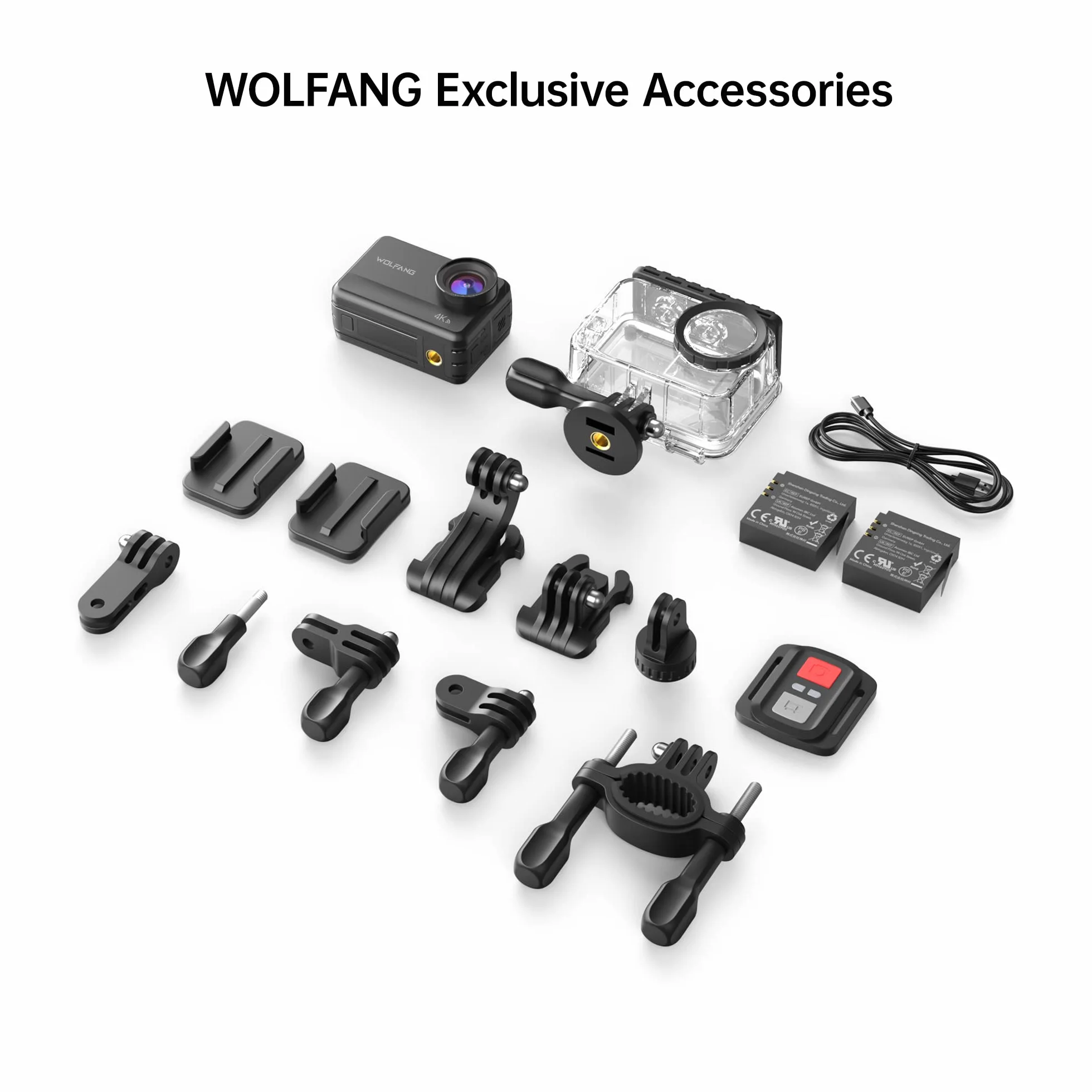 WOLFANG GA400 Action Cam 4K 60FPS Wodoodporna kamera podwodna Ultra HD WiFi Stabilizator obrazu EIS z ekranem dotykowym Kamera na kask (pilot, 2 x 1350 mAh baterie i zestaw akcesoriów)