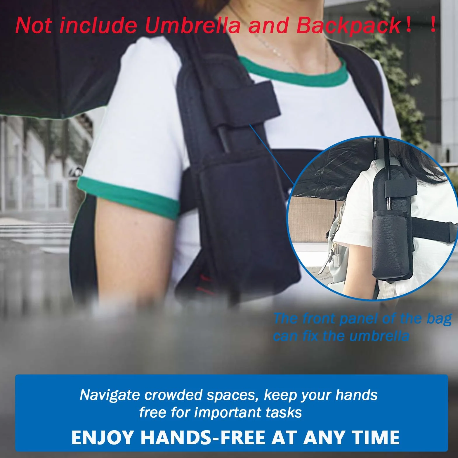 Sangle de Support de Parapluie Mains Libres pour Sac à Dos, Support Portable s'adapte aux Parapluies Pliants