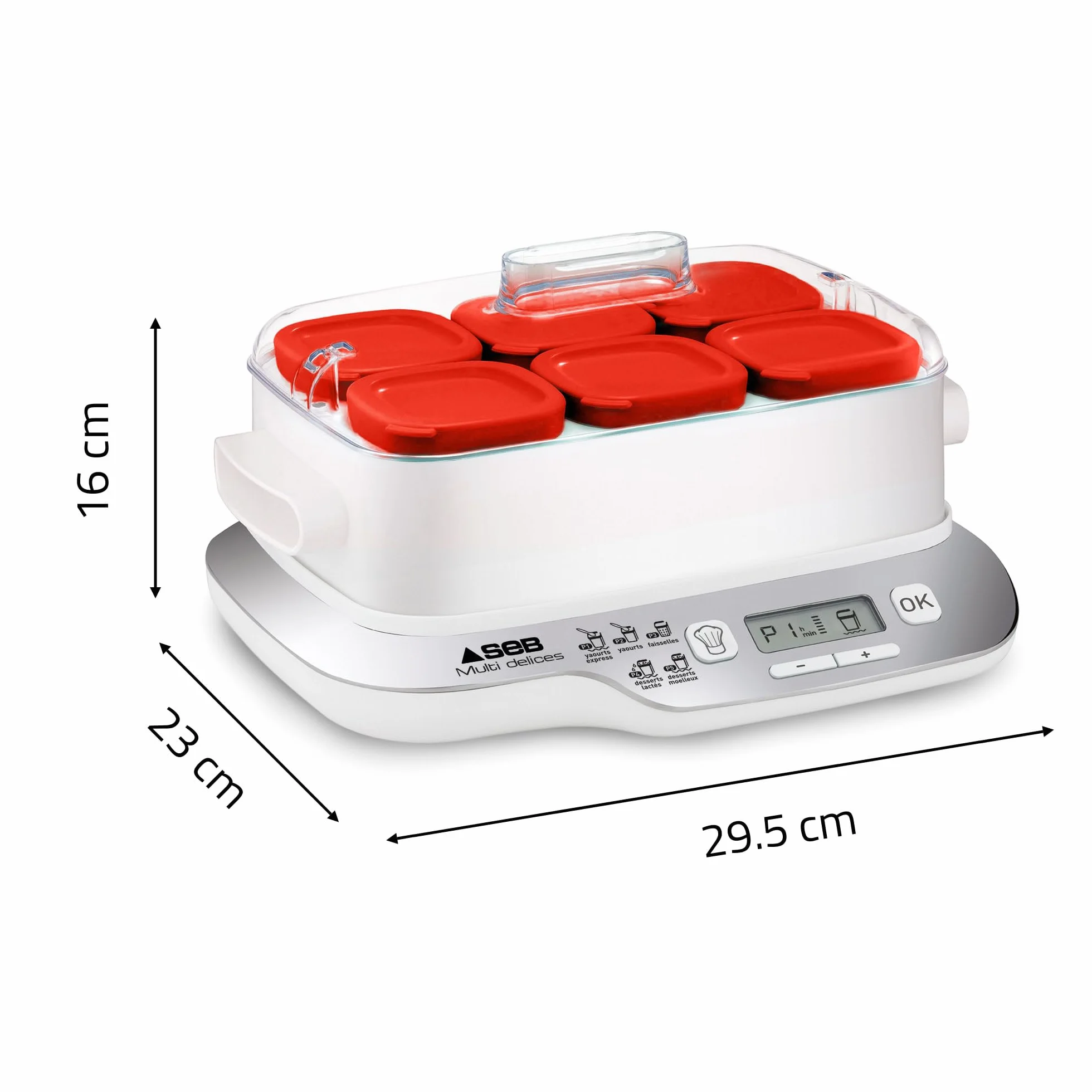 Tefal Multi Delices Express, Yaourtière, 6 Pots, Rouge, Yaourt Maison, 5 Programmes automatiques, desserts lactés, fromages blancs et desserts moelleux, Pots de 140ml, 100% sans BPA, YY5425FB