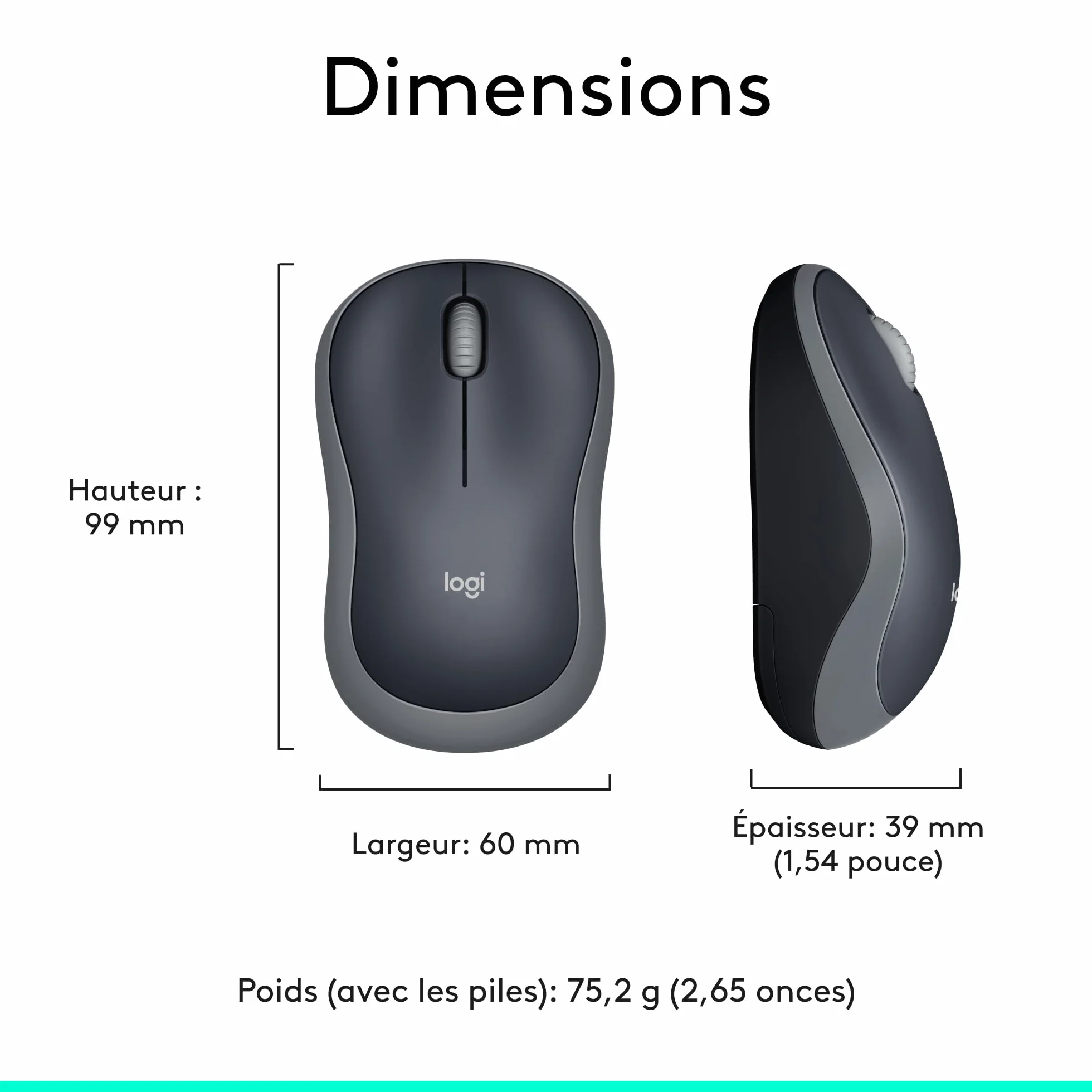 Logitech M185 Souris sans Fil 2.4 GHz Mini Récepteur USB 1000 PPP Ambidextre Gris/Noir