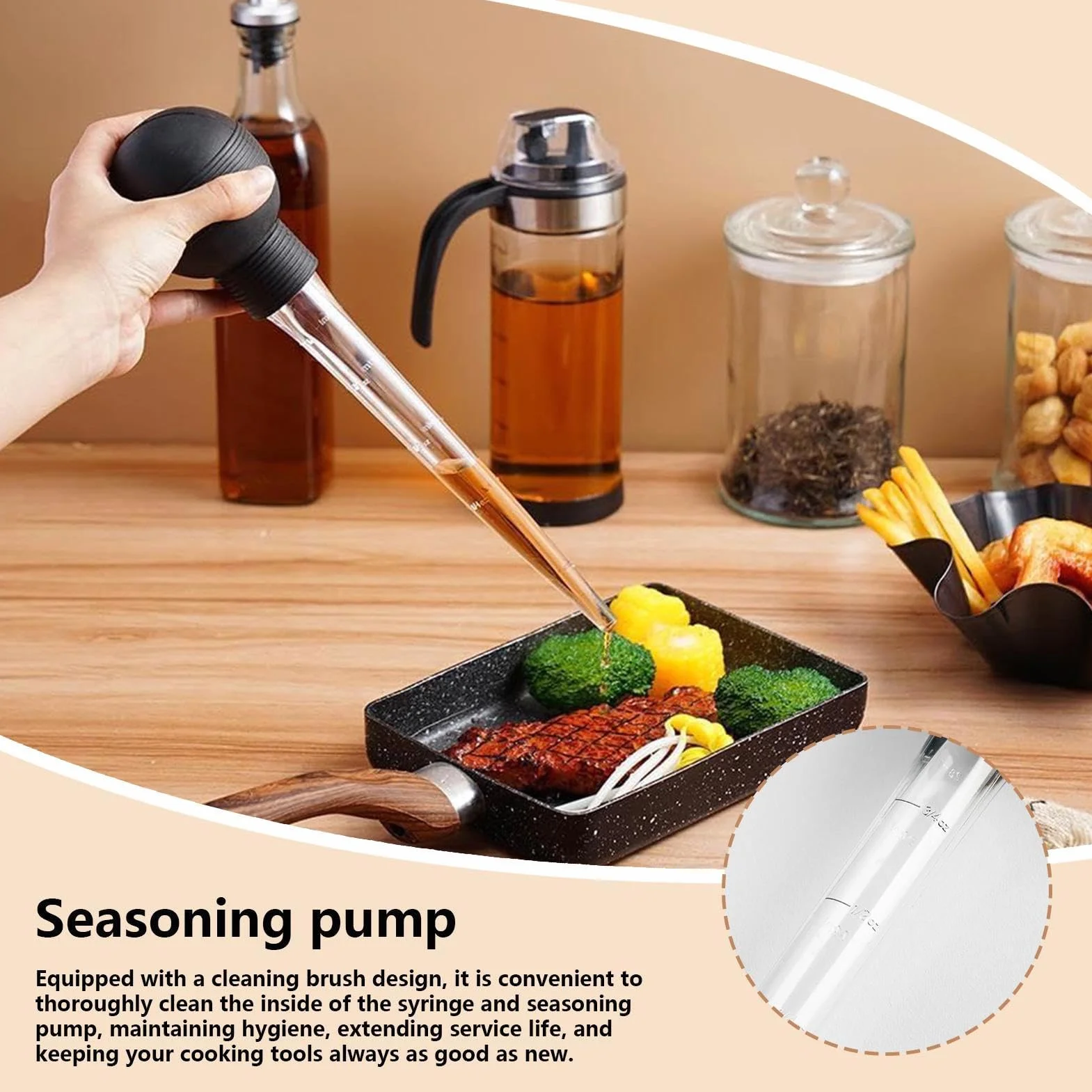 Lardeuse Extracteur d'assaisonnement manuel avec brosse de nettoyage Poire à sauce pour cuisine
