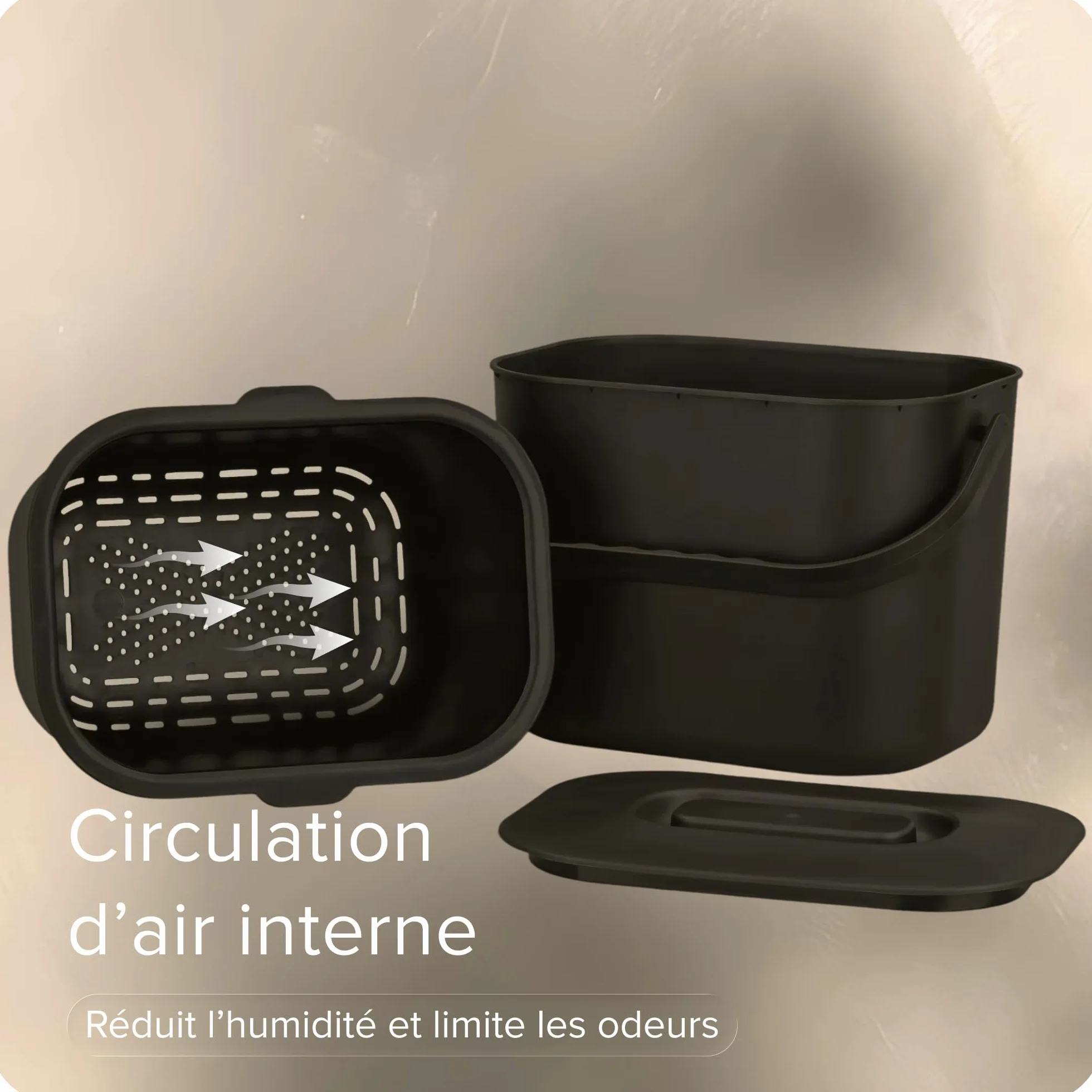 Seau à Déchets Alimentaires 7L Inodore avec Couvercle Passe au Lave-Vaisselle - Poubelle de Cuisine pour Compost Noir