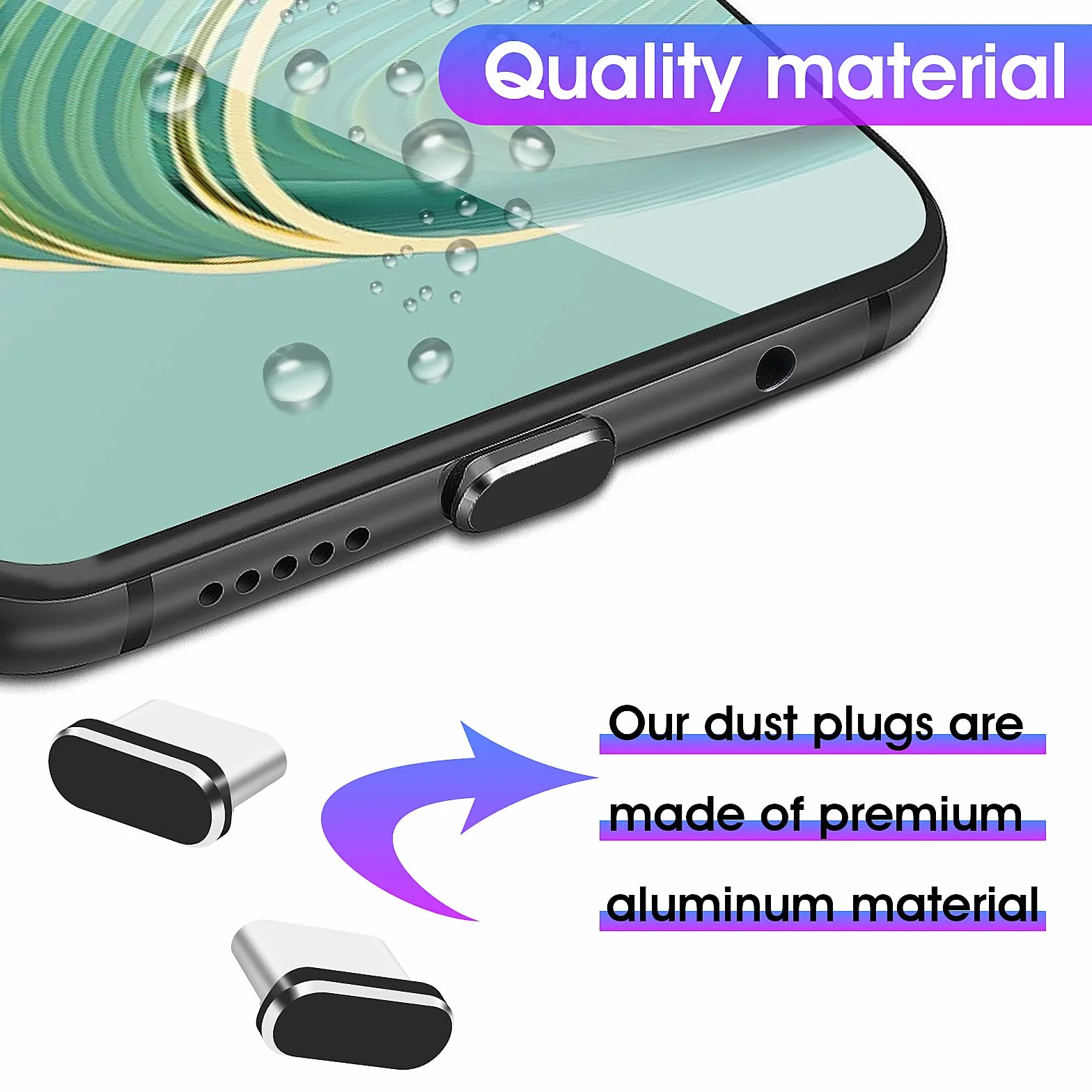 Cobee Zestaw wtyczek przeciwpyłowych USB C, 6 szt. wtyczek portów typu C, pokrywki ochronne przeciwpyłowe, osłona portu ładowania, zatyczki portów USB C, ochrona typu C, metalowy ochronnik