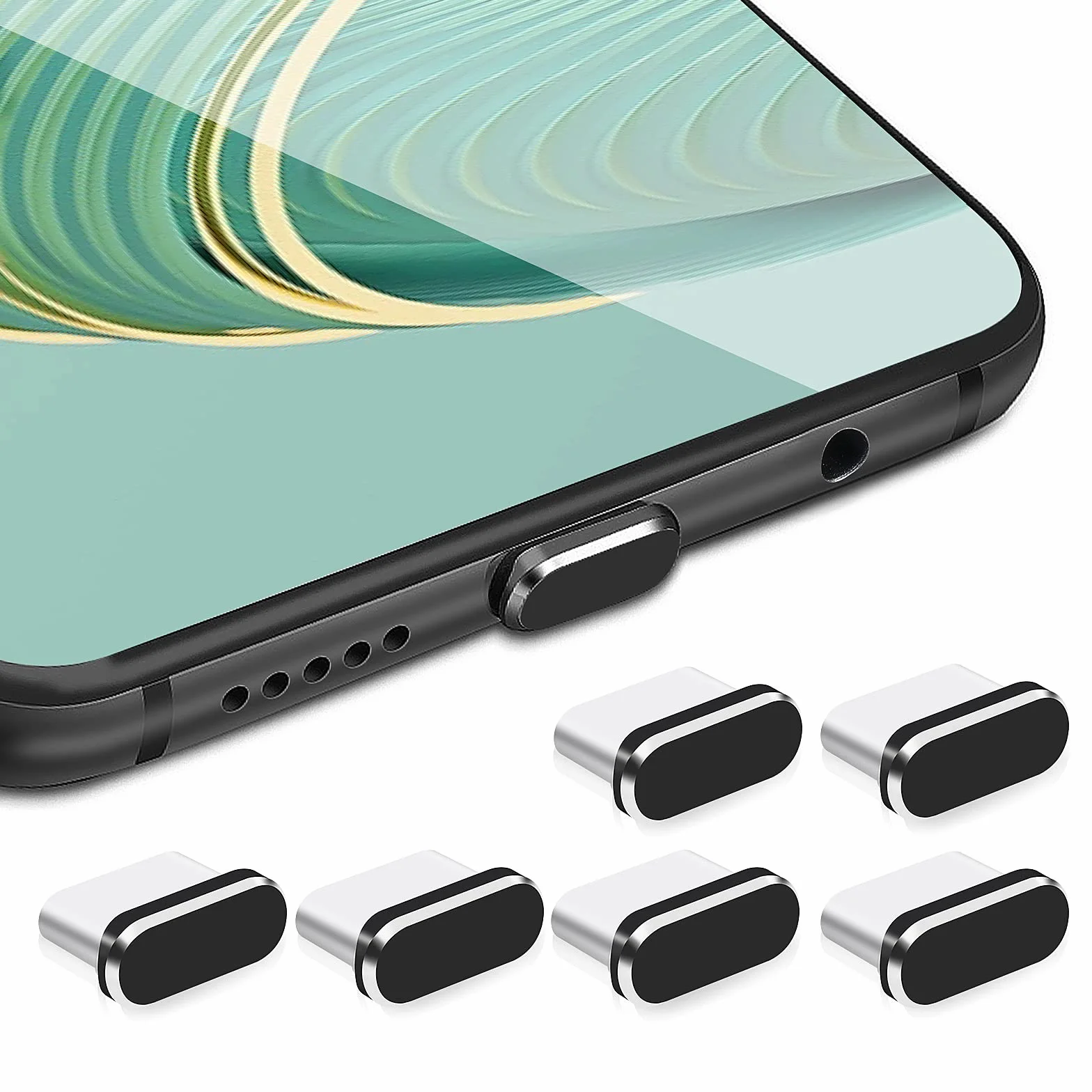 Cobee Zestaw wtyczek przeciwpyłowych USB C, 6 szt. wtyczek portów typu C, pokrywki ochronne przeciwpyłowe, osłona portu ładowania, zatyczki portów USB C, ochrona typu C, metalowy ochronnik