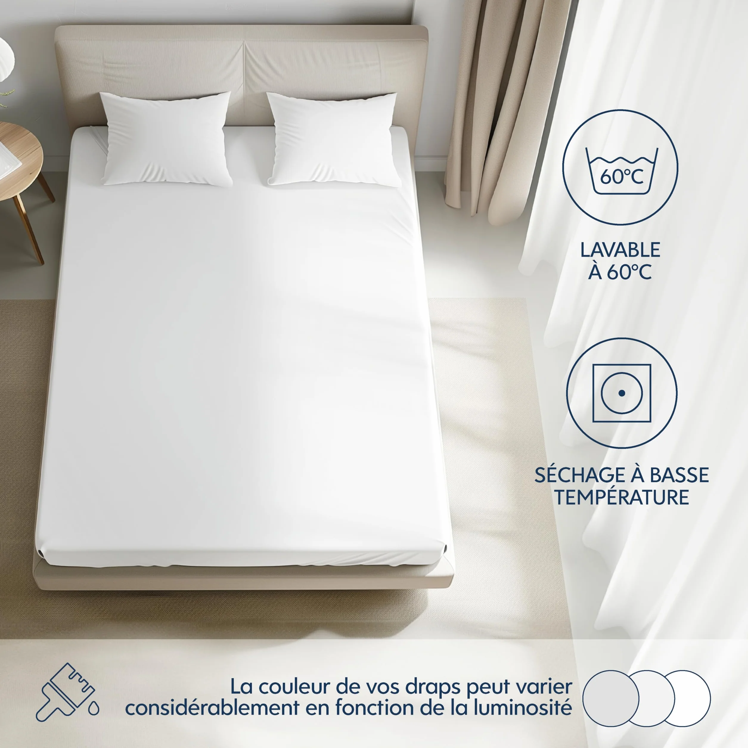 Dreamzie Housse de Matelas 160x200 cm Jersey Coton Premium Oeko-Tex Blanc