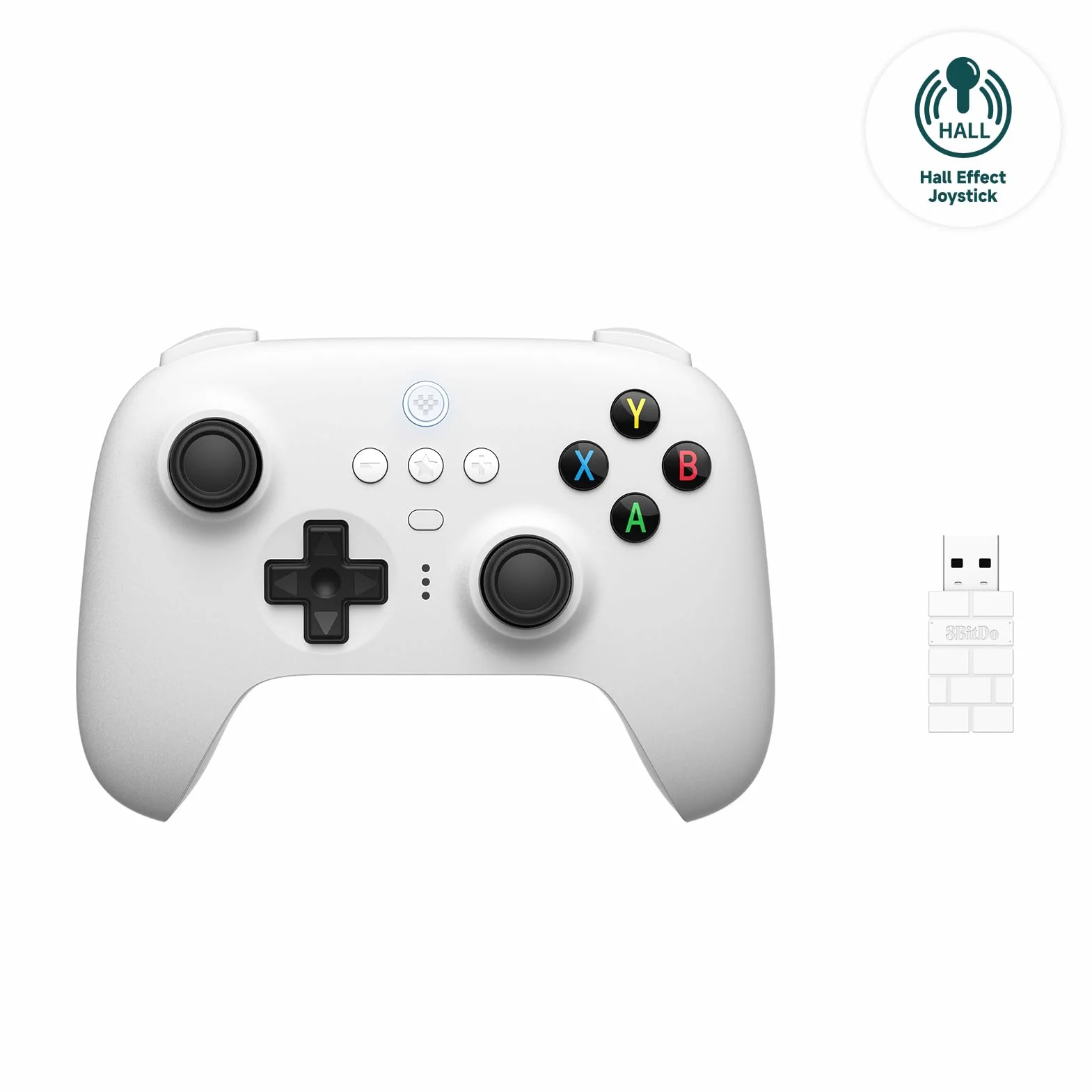 8Bitdo Ultimate 2.4G Wireless Controller with Hall Effect Joystick for PC, Android, Steam Deck, Apple (White)