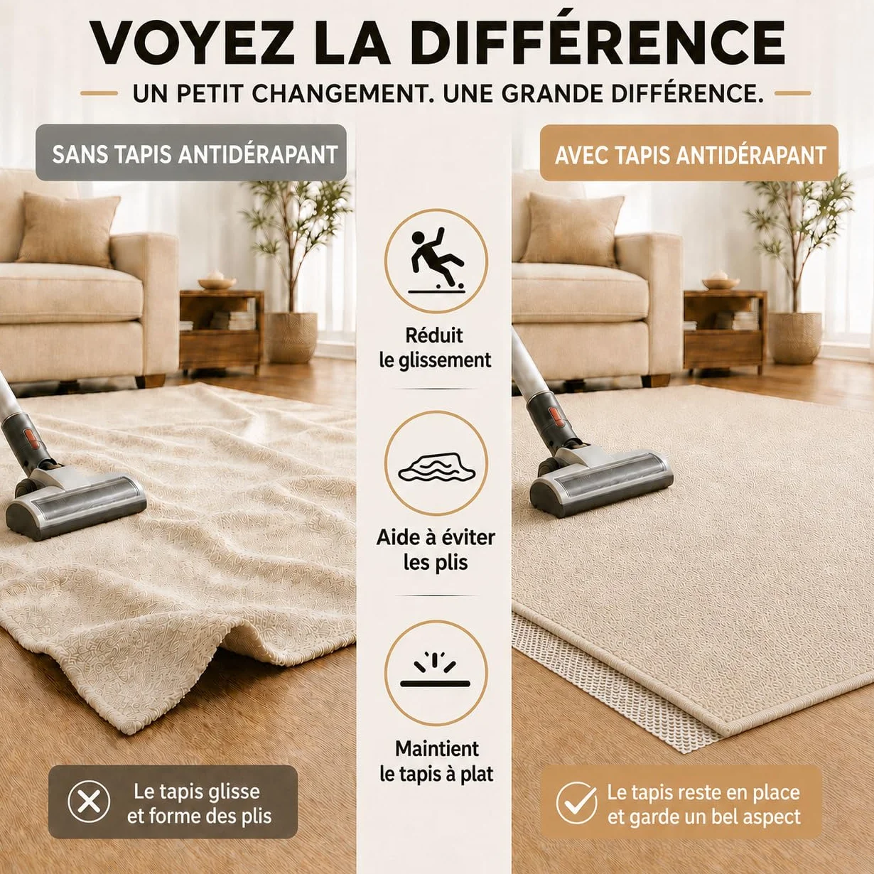 Tapis Antidérapant 160x220cm PVC Découpable Anti Glisse Parquet Cuisine Bureau Voiture Beige