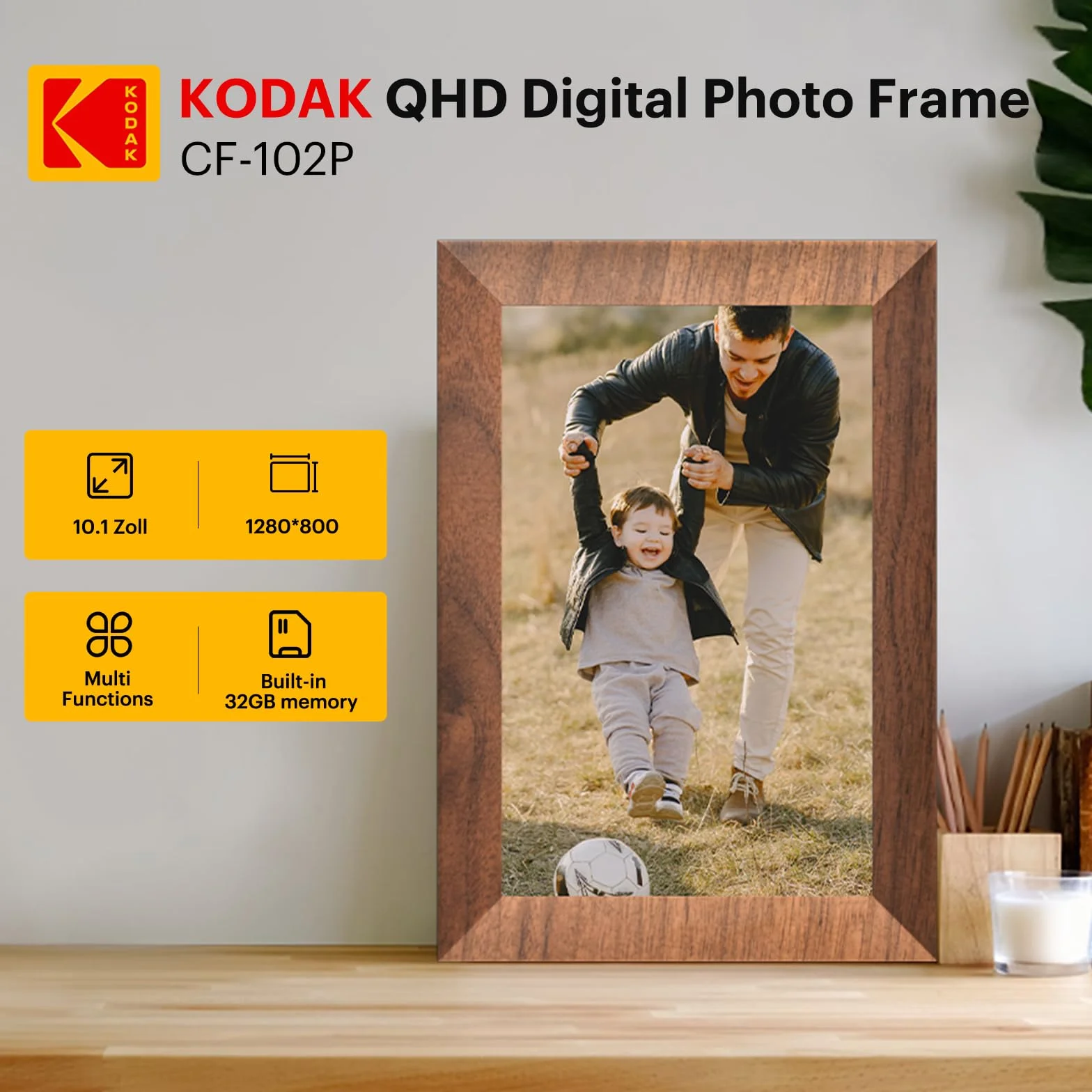 KODAK Cyfrowa ramka na zdjęcia Wi-Fi 10,1", ekran dotykowy HD IPS, elektroniczna ramka na zdjęcia z pamięcią 32 GB, automatyczne obracanie zdjęć, udostępnianie zdjęć lub filmów w dowolnym miejscu za