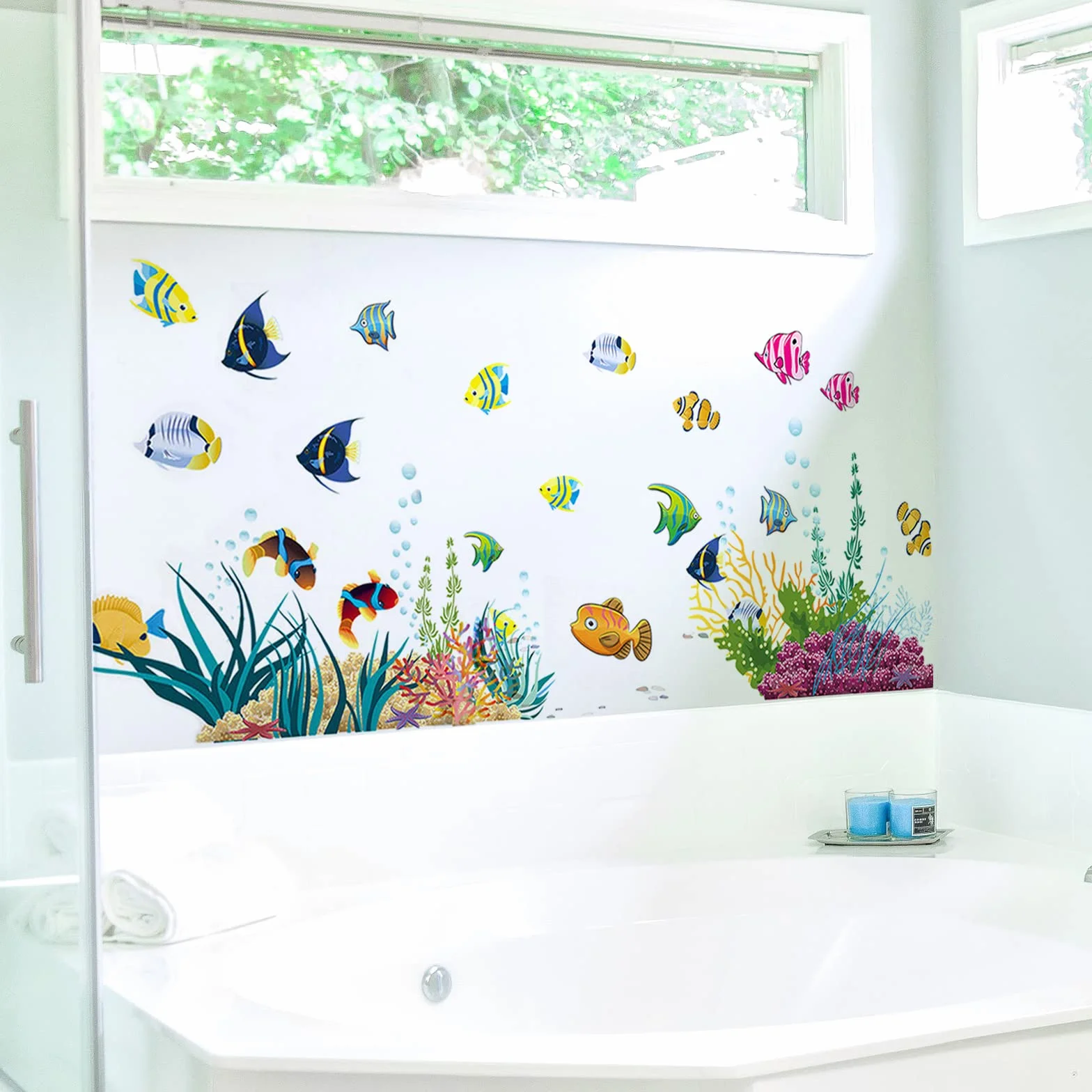 Autocollant mural enfants océan MONDE SOUSMARIN 130x42 cm Déco murale salle de bain imperméable