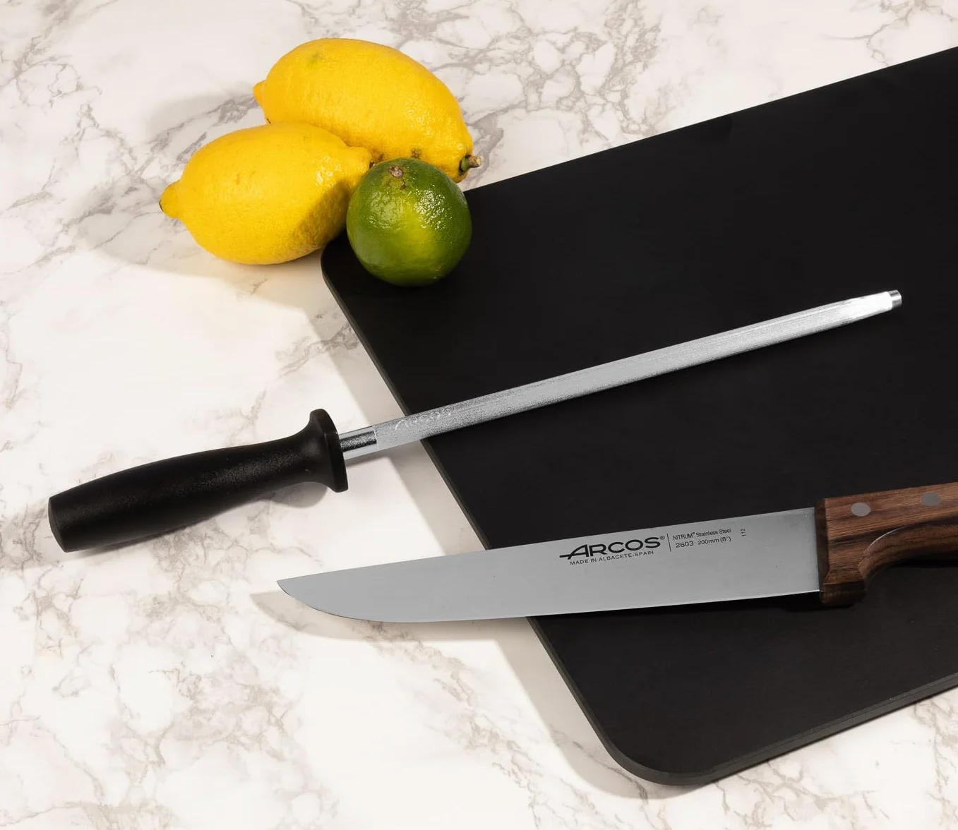 Arcos Aiguiseur Manuel de Couteaux - Acier Carbone et Diamant, 230mm, Noir, Compatible Droitiers et Gauchers