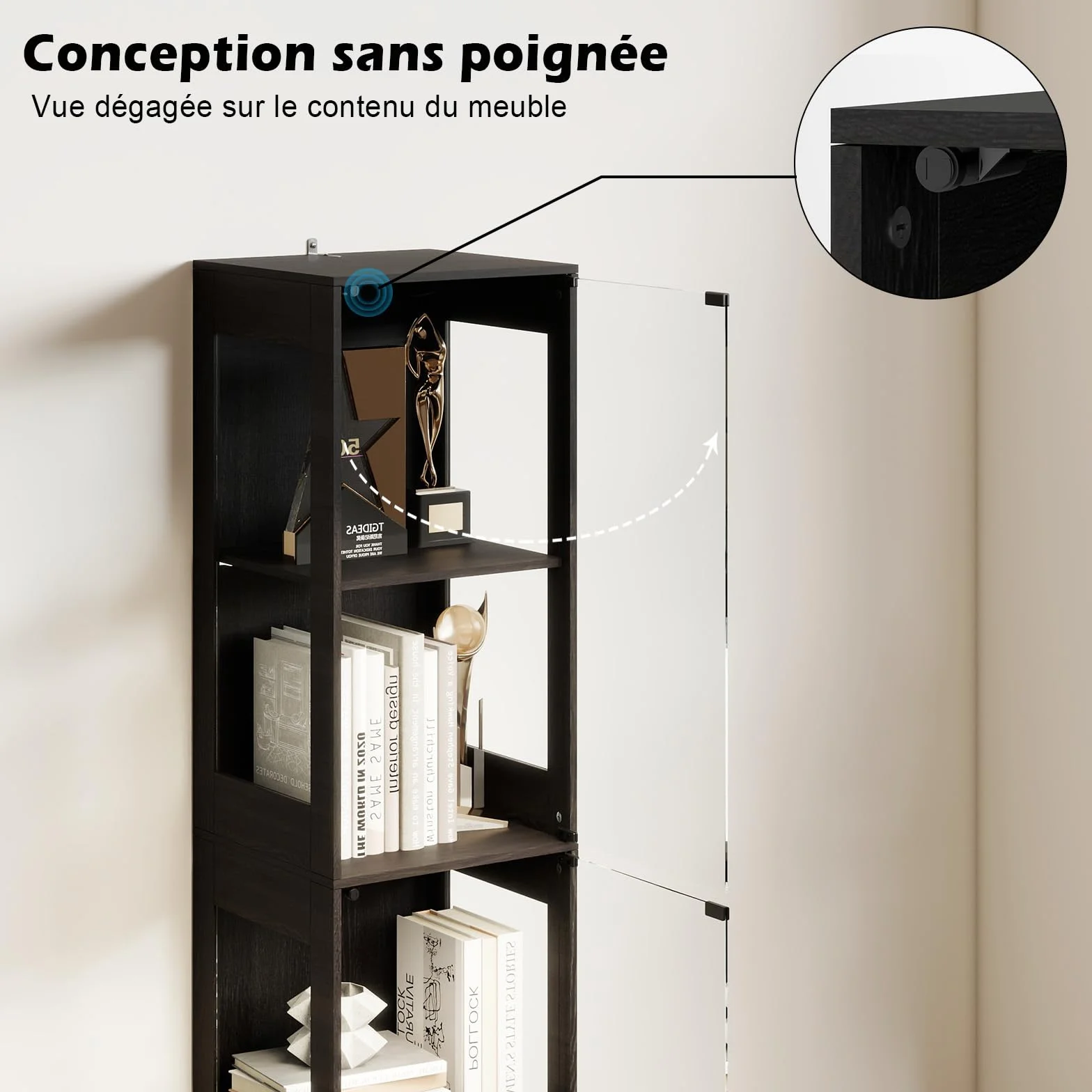 YU YUSING Vitrine Colonne en Verre avec Lumière Intelligente LED pour Collection, Armoire de Vitrine Moderne avec 4 Étagères, Mangathèque, Bibliothèque, Rangement Chambre Salon, 40 × 35 × 165 cm, Noir