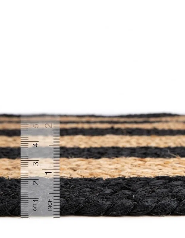 Tapis ovale en jute fait à la main Noir/beige 2,4 x 3,4 m
