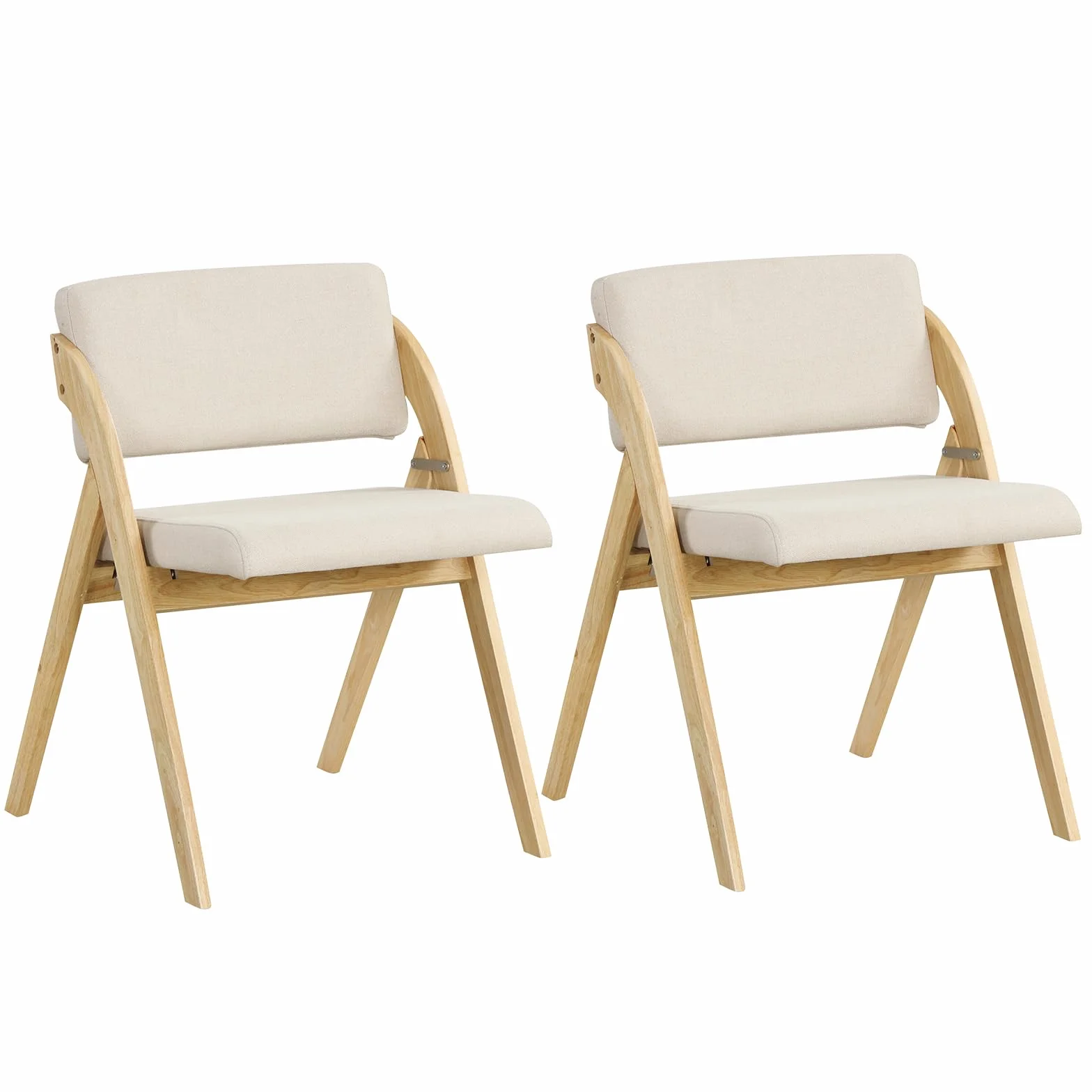 COSTWAY Lot de 2 Chaise Pliante, Chaise de Cuisine Pliable avec Pieds en Bois de Caoutchouc, Siège et Dossier Rembourrés, sans Montage (Naturel Beige)