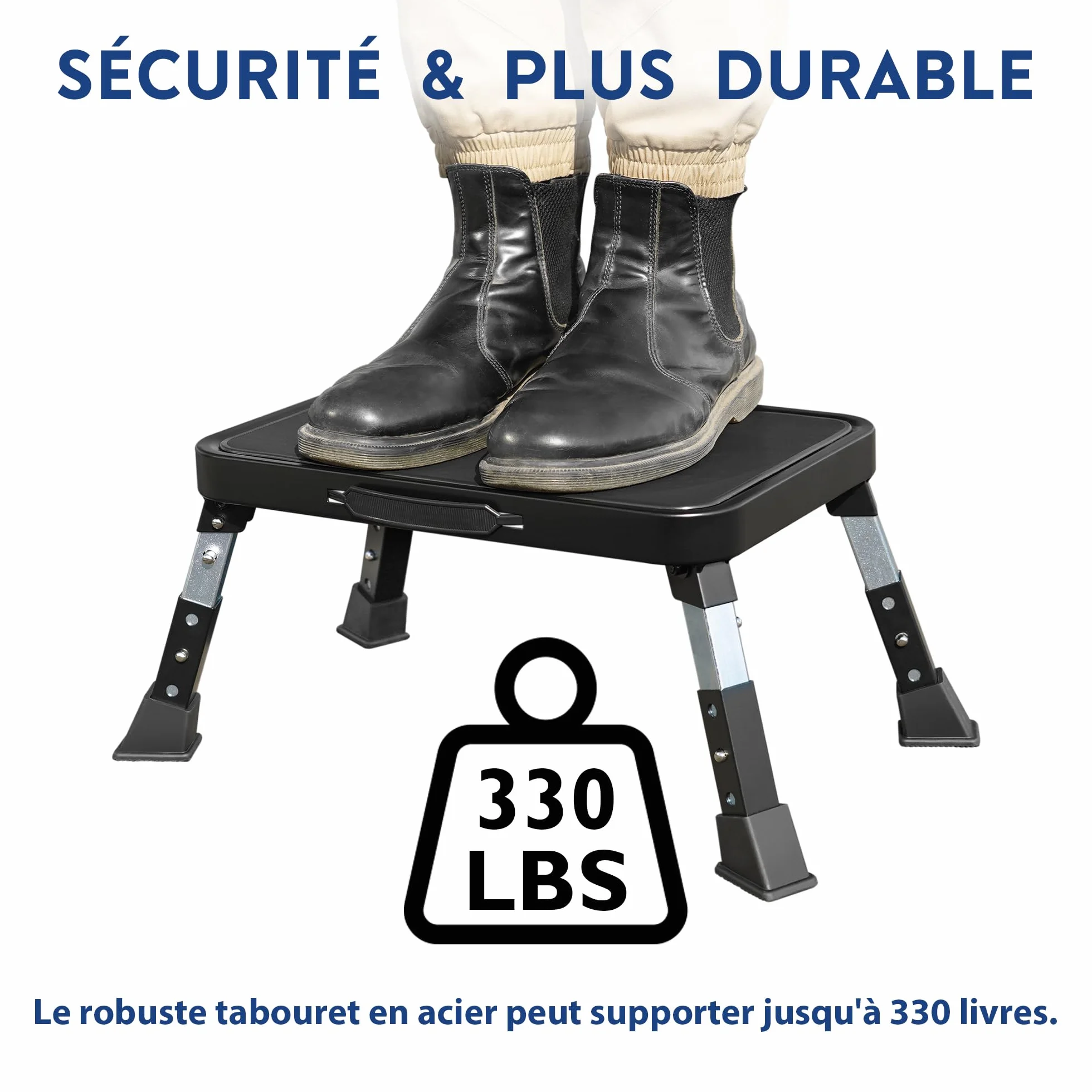 BONTEC Marchepied Pliable à 3 Marches, Capacité 150 kg, Marches Antidérapantes, Pieds en Caoutchouc, Tabouret Pliant Portable, Idéal pour Cuisine, Salle de Bain, Camping Car, Marche Pied Enfant