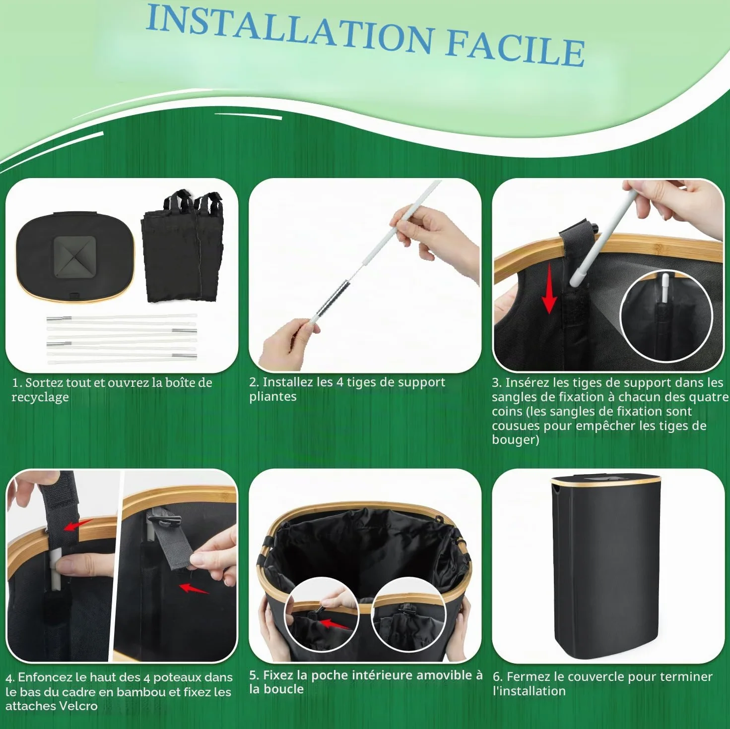 MOWETOO Poubelle de recyclage 110 l cuisine avec couvercle 2 sacs intérieurs amovibles