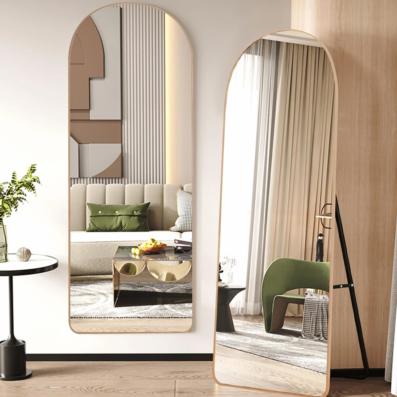 Miroir sur Pied 160x50cm Doré Arché Verre Trempé Grand Miroir Mural XXL Salon Chambre