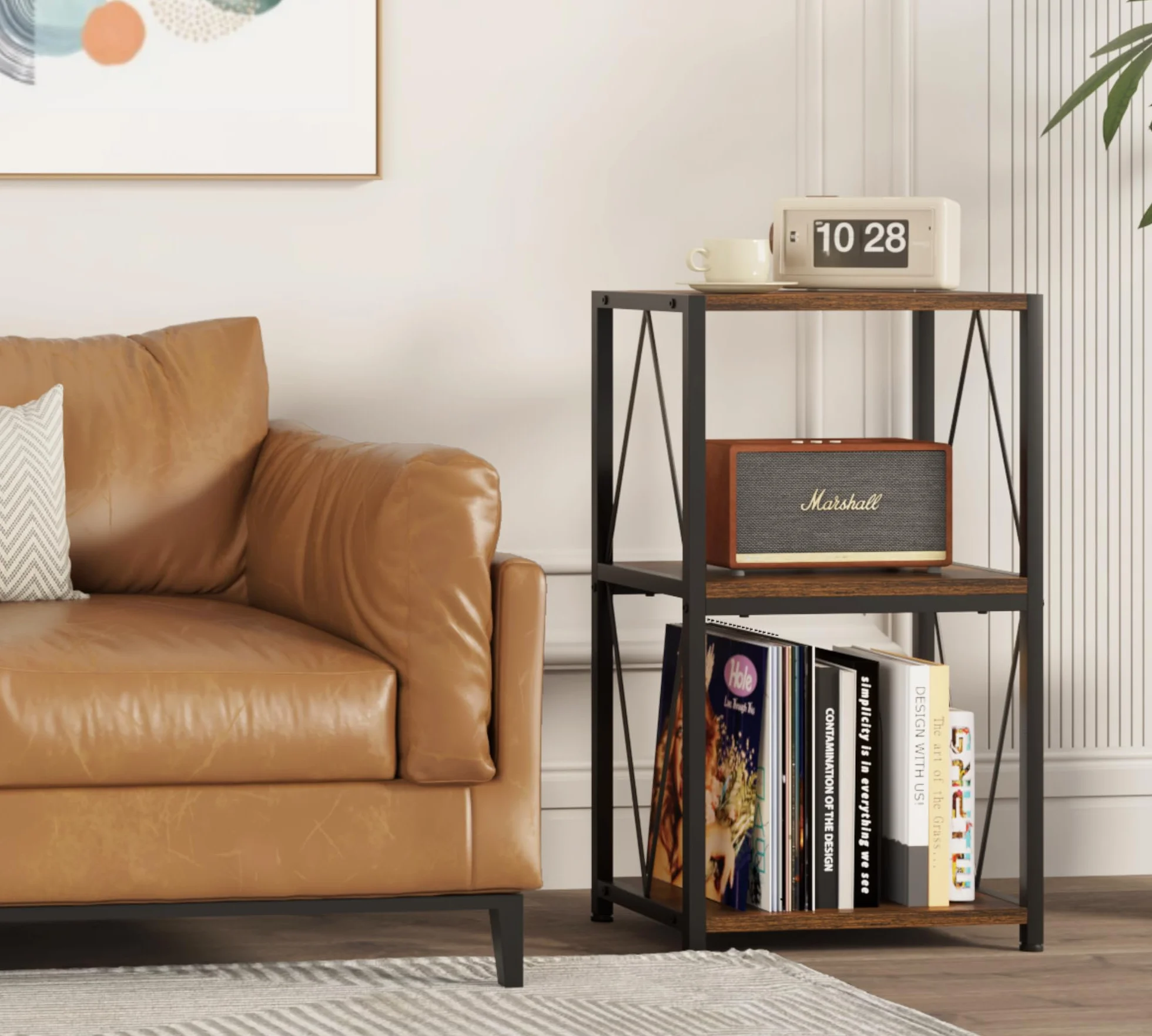 HFHOME Rangement pour disques vinyles à 3 niveaux, table d'appoint, meuble pour platine vinyle pour rangement et affichage de disques, support pour platine tournante dans le salon, la chambre, la